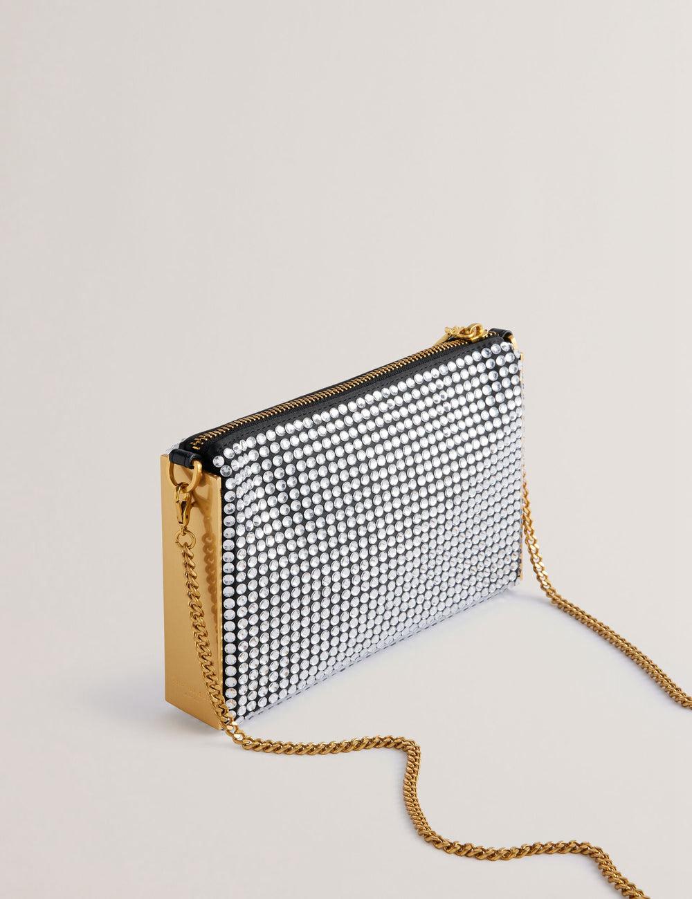 Sac Porté Épaule Ted Baker KRIISA - Crystal Hardware Side Clutch Femme Argent | Paris  16953-VBZC