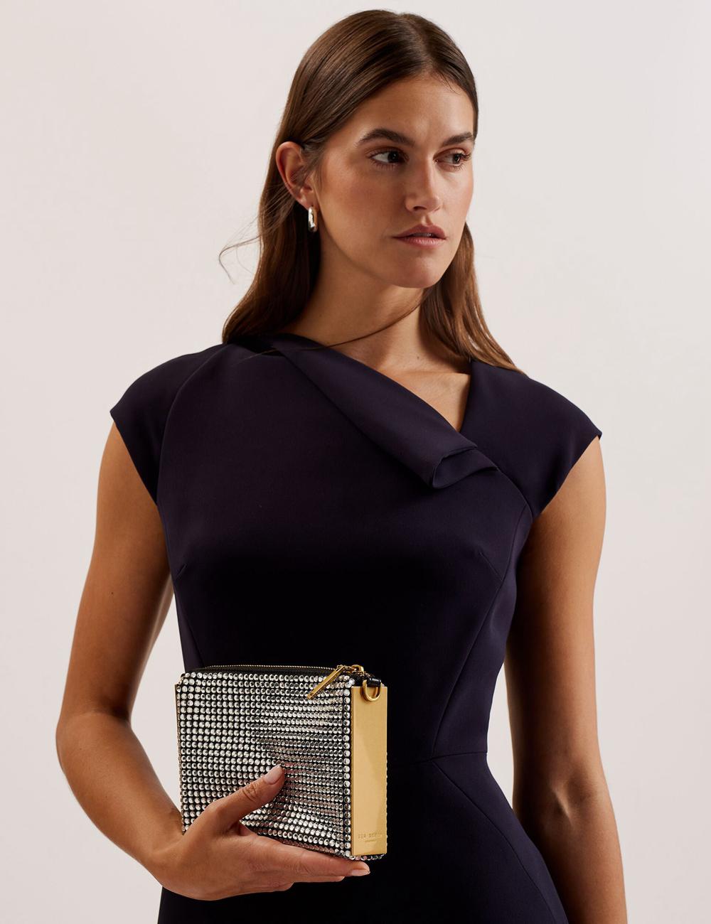 Sac Porté Épaule Ted Baker KRIISA - Crystal Hardware Side Clutch Femme Argent | Paris  16953-VBZC