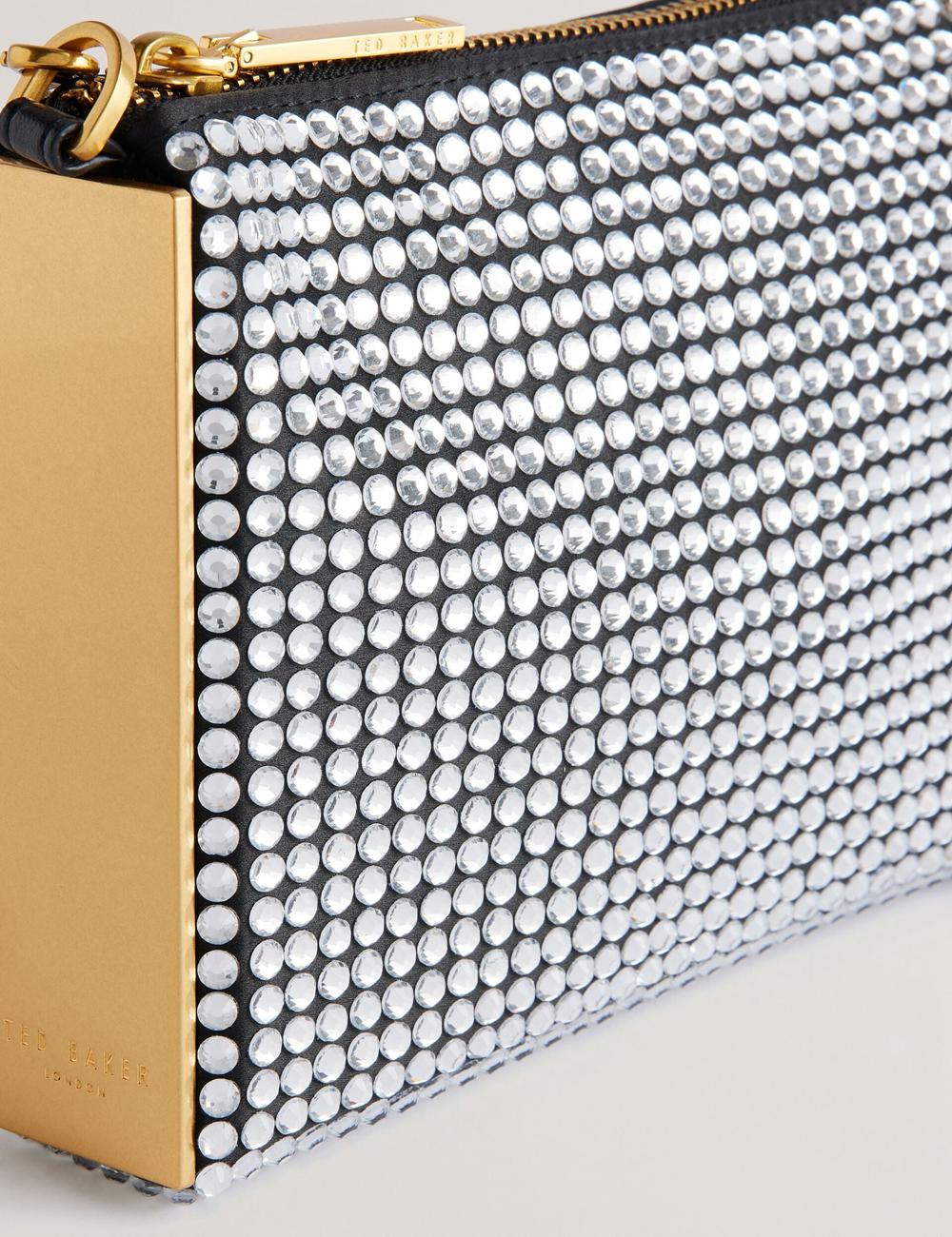 Sac Porté Épaule Ted Baker KRIISA - Crystal Hardware Side Clutch Femme Argent | Paris  16953-VBZC