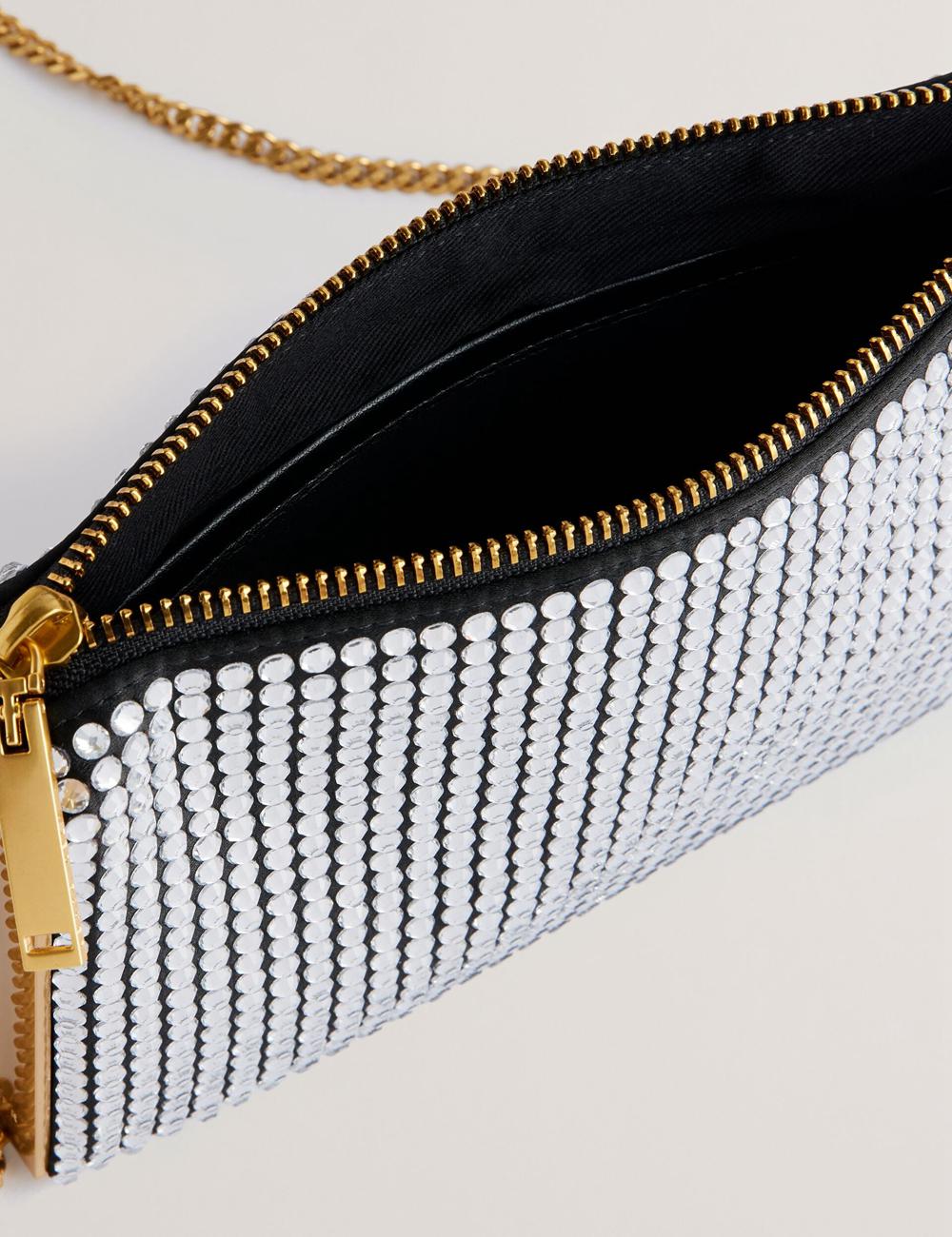 Sac Porté Épaule Ted Baker KRIISA - Crystal Hardware Side Clutch Femme Argent | Paris  16953-VBZC