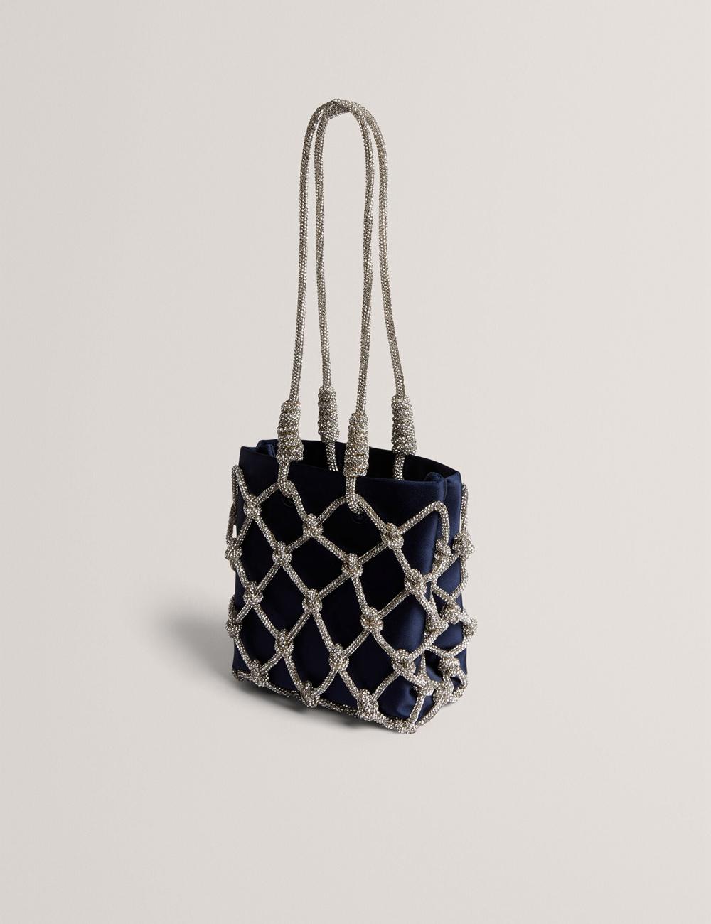 Sac Porté Épaule Ted Baker KYLIA - Crystal Cage Satin Mini Femme Bleu Marine | Paris  06219-JGMS