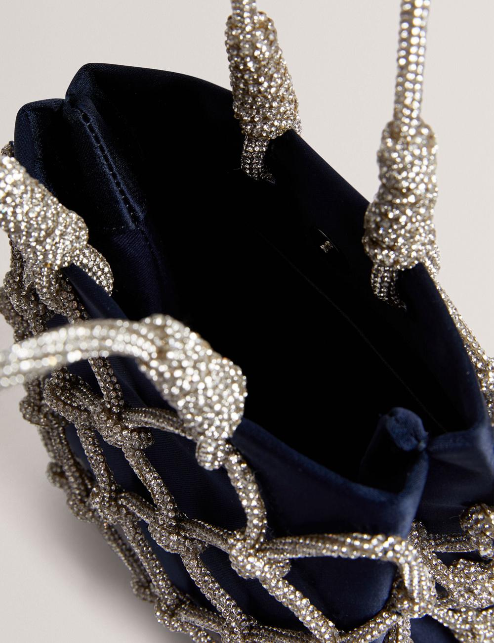 Sac Porté Épaule Ted Baker KYLIA - Crystal Cage Satin Mini Femme Bleu Marine | Paris  06219-JGMS