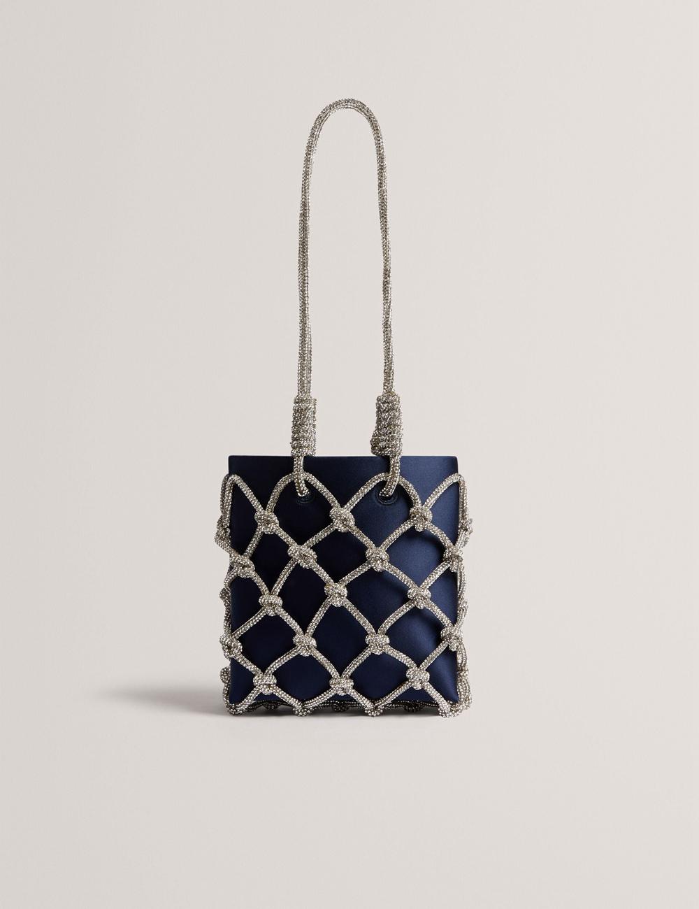 Sac Porté Épaule Ted Baker KYLIA - Crystal Cage Satin Mini Femme Bleu Marine | Paris  06219-JGMS