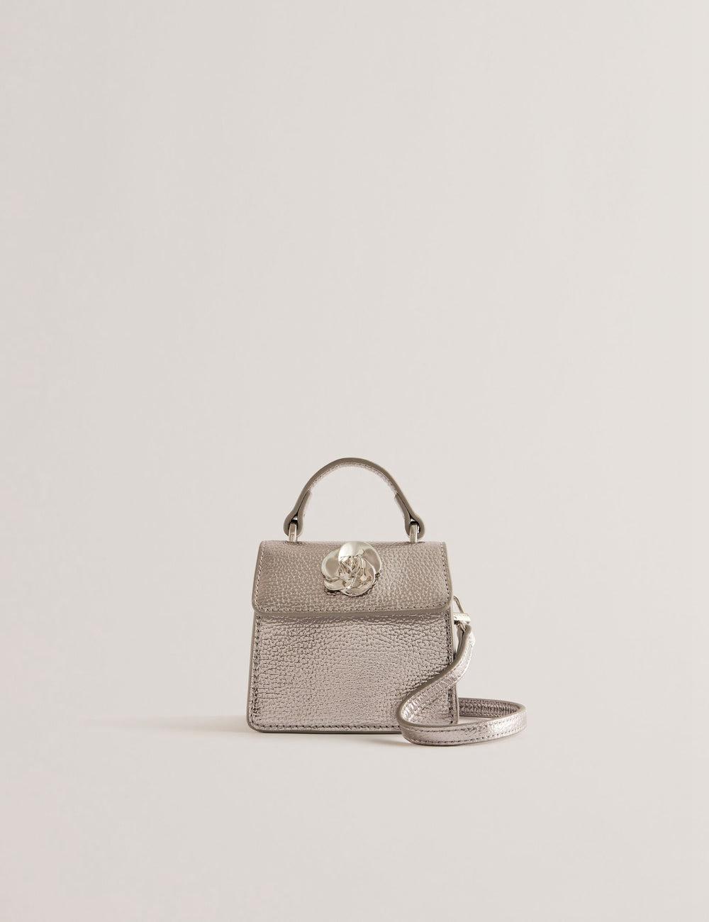 Sac Porté Épaule Ted Baker ROSLIE - Metallic Leather Mini Top Handle Femme Argent | Paris  07458-IPNE