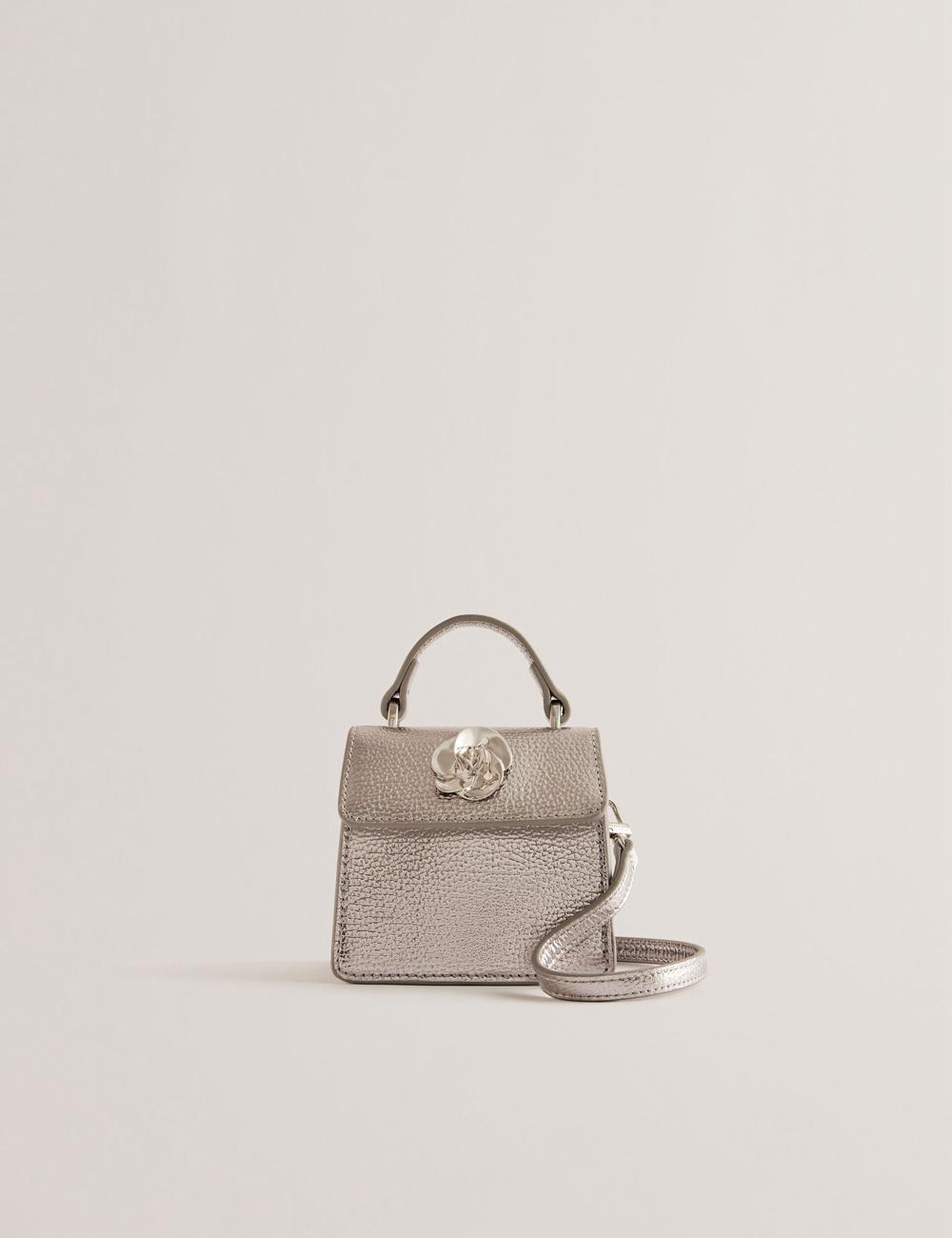 Sac Porté Épaule Ted Baker ROSLIE - Metallic Leather Mini Top Handle Femme Argent | Paris  07458-IPNE