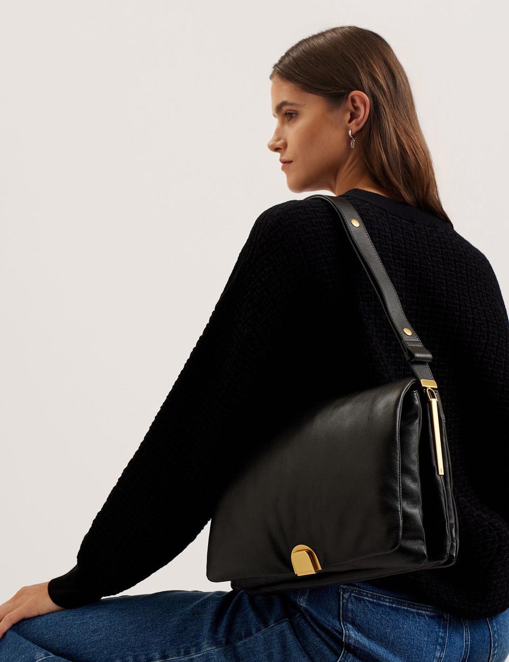 Sac Porté Épaule Ted Baker SAMILLA - Large Puffy Leather With Lock Femme Noir | Paris  71253-SFIN