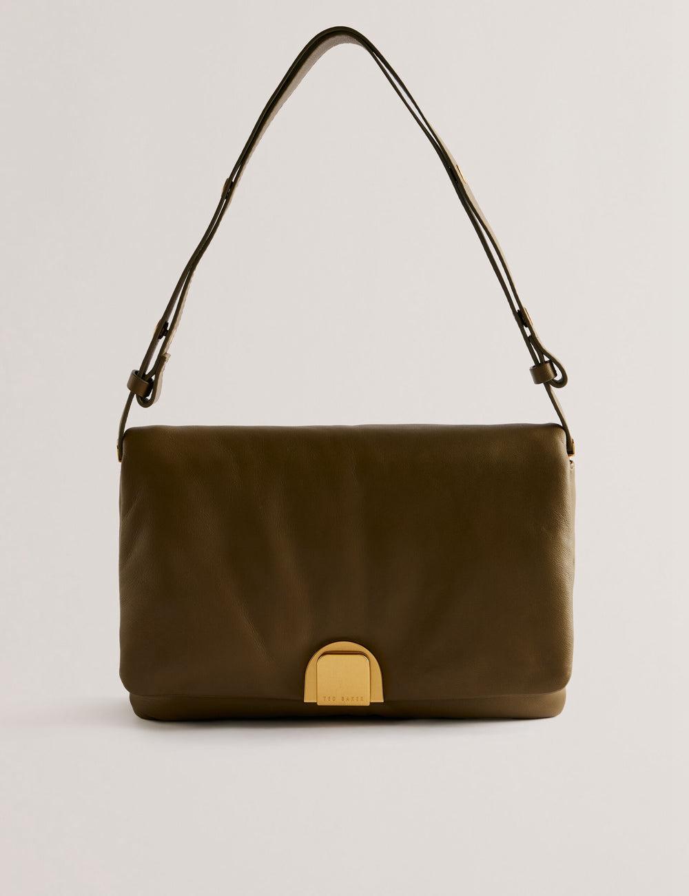 Sac Porté Épaule Ted Baker SAMILLI - Lock Detail Leather Puffy Femme Kaki | Paris  54389-HXWV