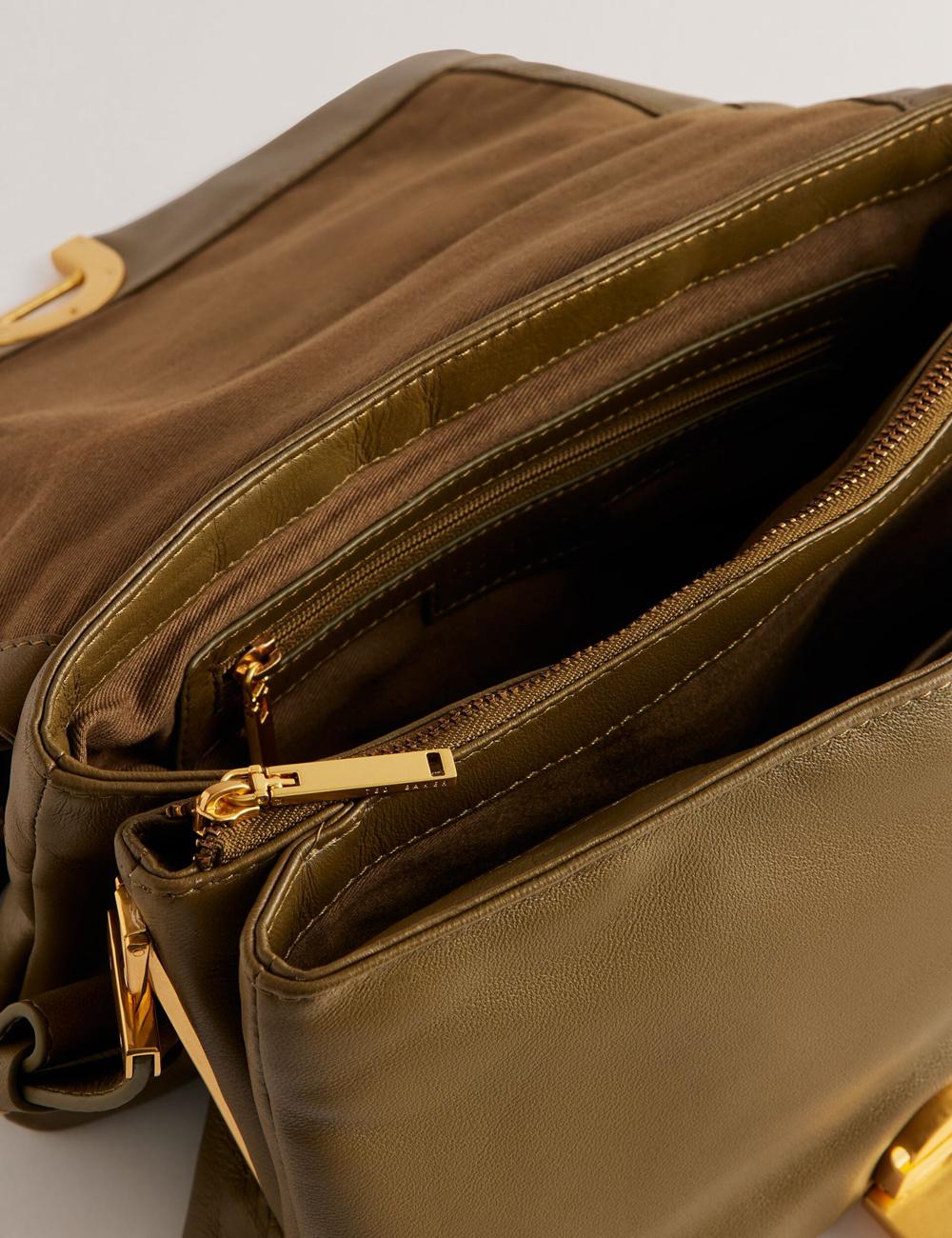Sac Porté Épaule Ted Baker SAMILLI - Lock Detail Leather Puffy Femme Kaki | Paris  54389-HXWV