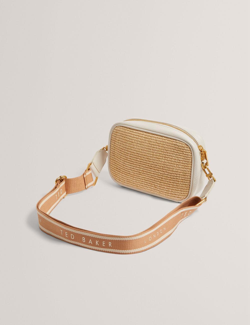 Sac Pour Appareil Photo Ted Baker BARDAS - Faux Raffia Leather Trim Webbing Camera Femme Ecru | Paris  90574-KYMG