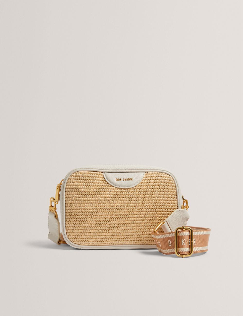 Sac Pour Appareil Photo Ted Baker BARDAS - Faux Raffia Leather Trim Webbing Camera Femme Ecru | Paris  90574-KYMG