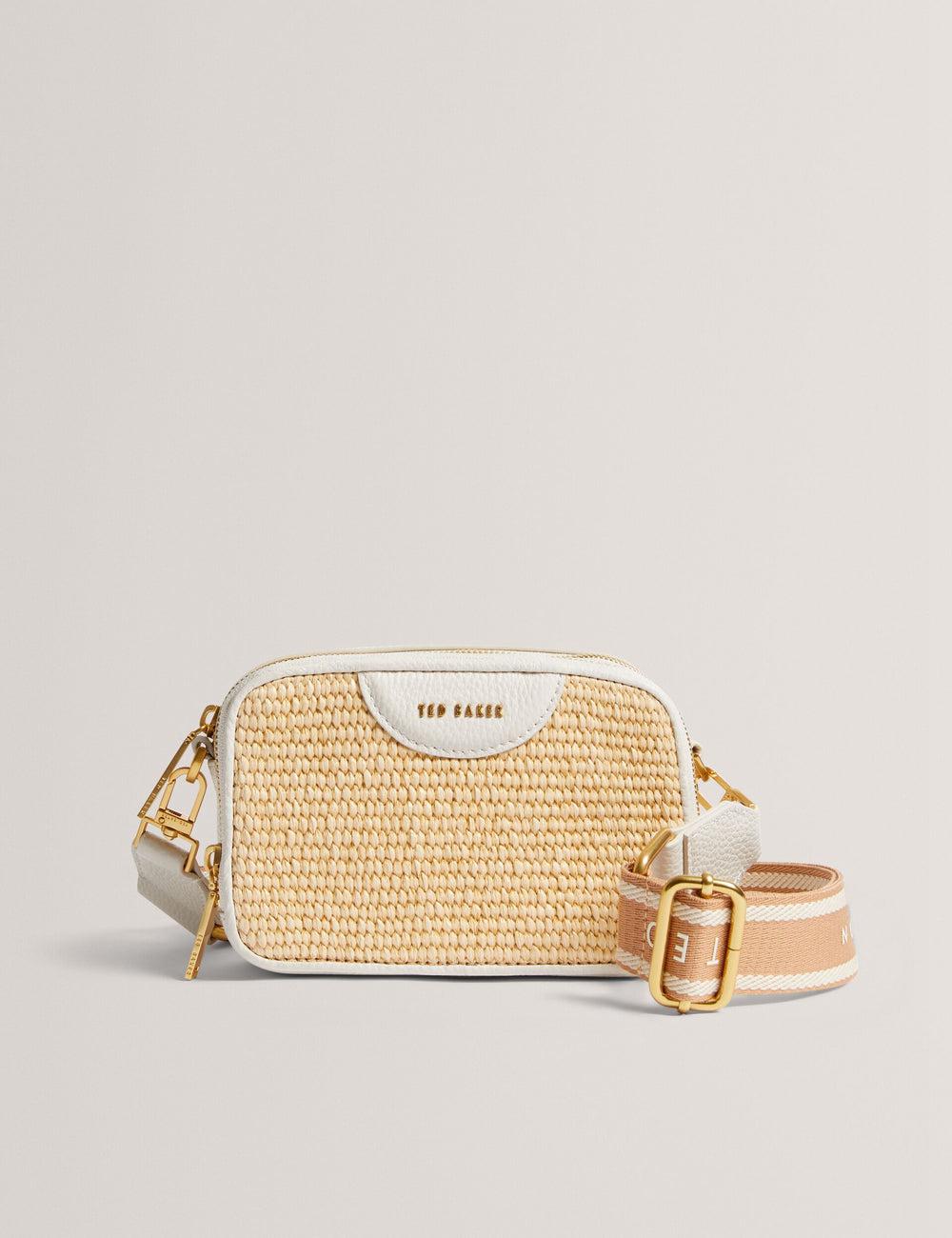Sac Pour Appareil Photo Ted Baker BARIA - Faux Raffia Leather Trim Mini Camera Femme Ecru | Paris  76354-SBCU