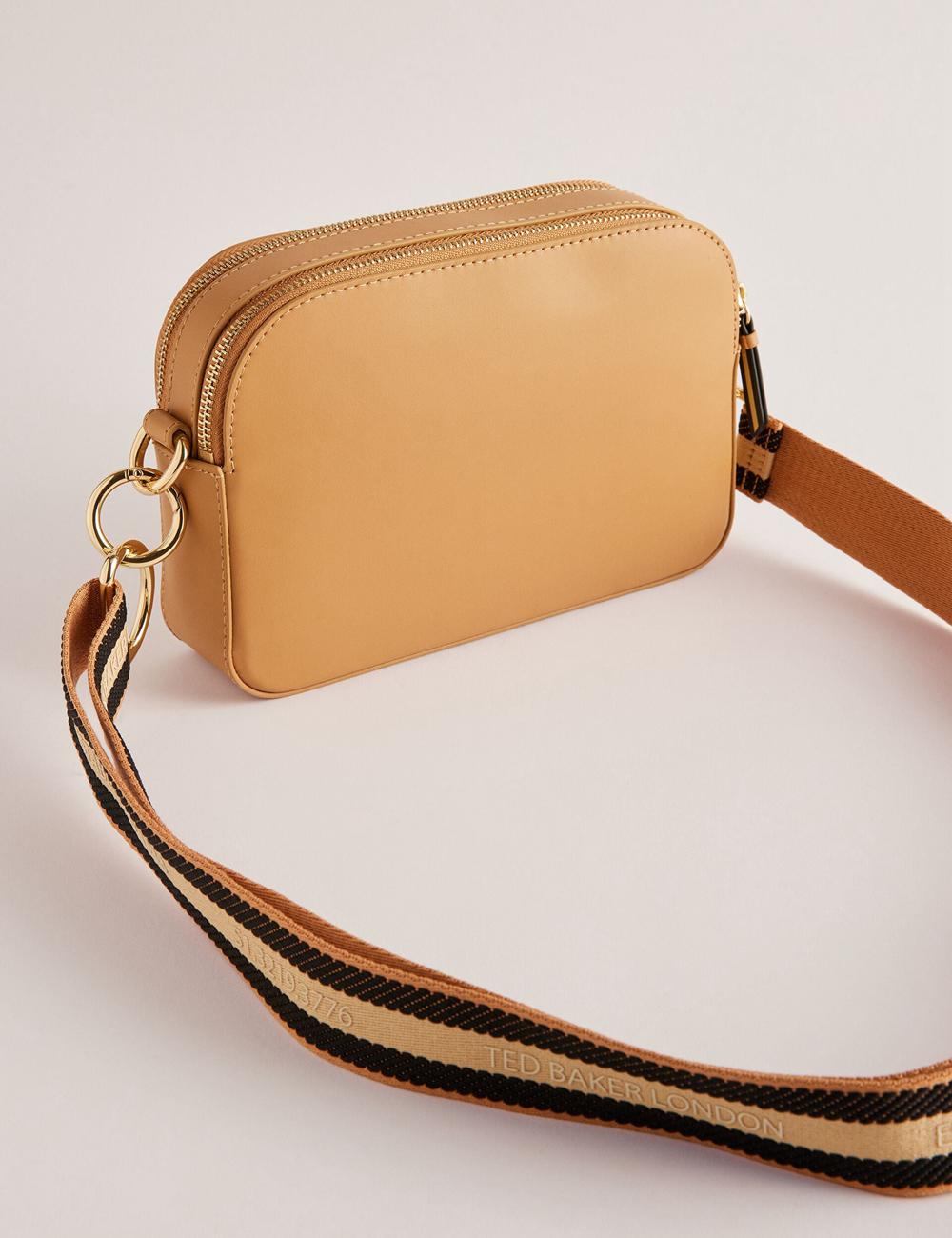 Sac Pour Appareil Photo Ted Baker DARCELO - Leather Double Zip Crossbody Camera Femme Taupe | Paris  87621-UAJE