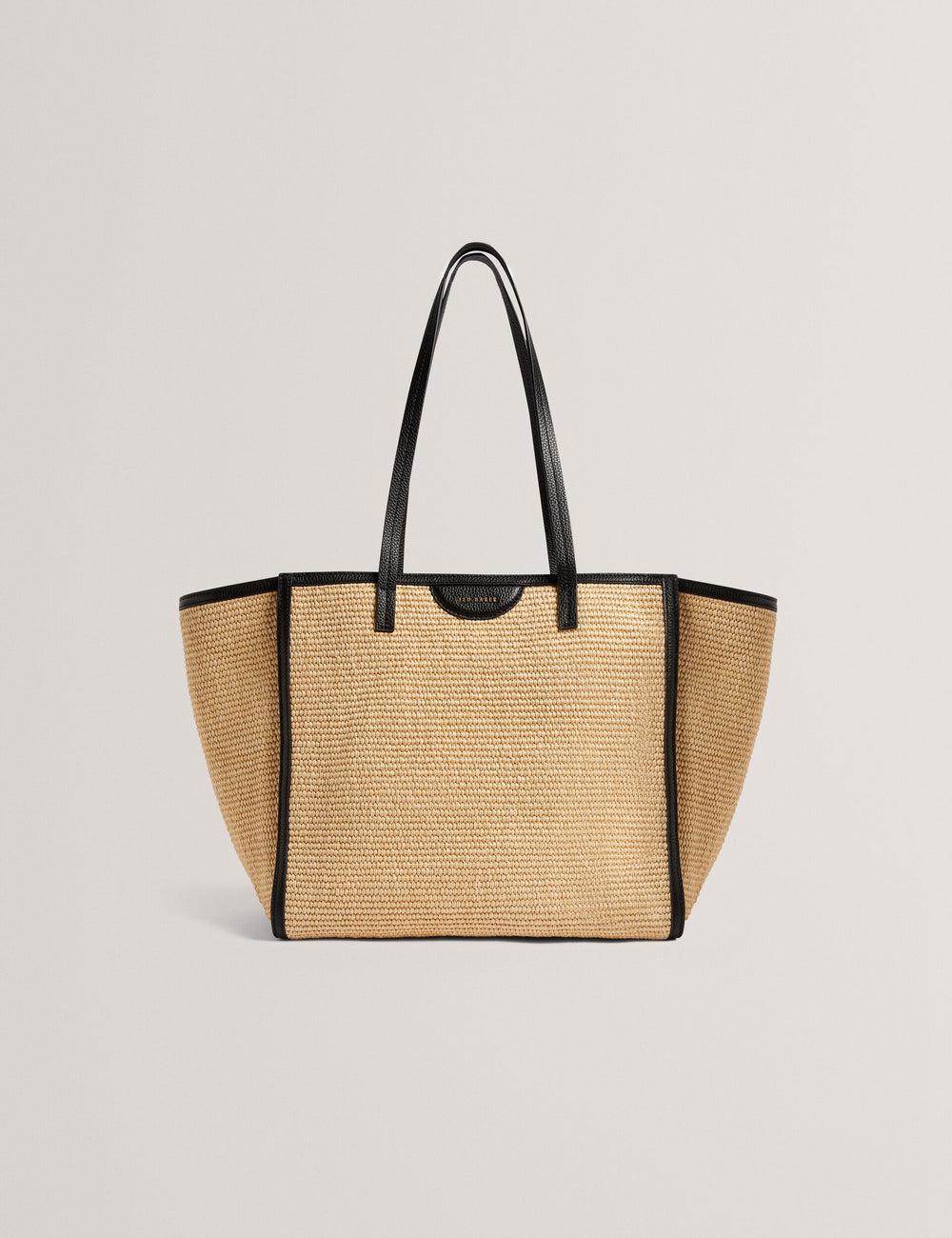 Sac Shopping Ted Baker BARNI - Faux Raffia Leather Trim Large Shopper Femme Noir | Paris  34971-PWCB