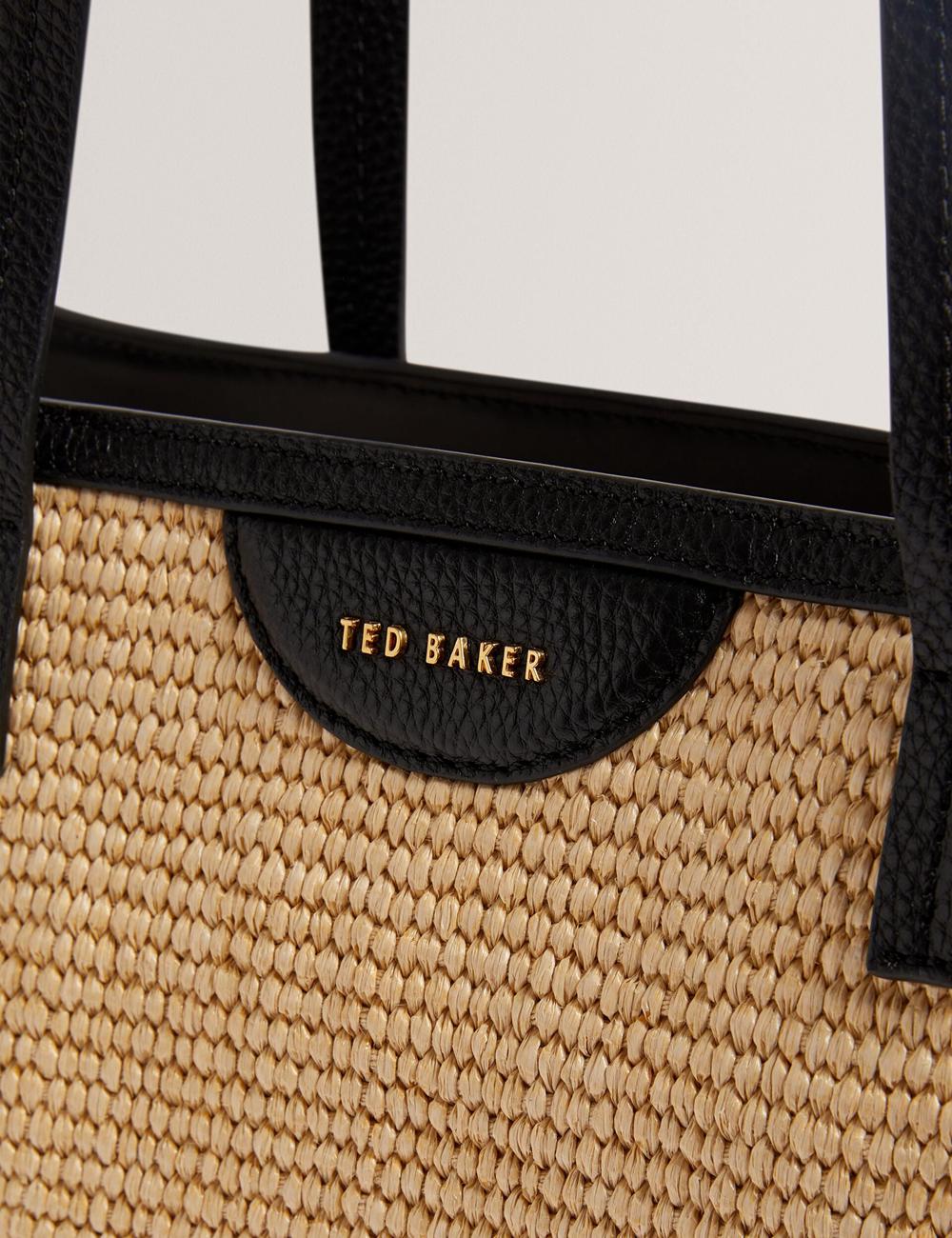 Sac Shopping Ted Baker BARNI - Faux Raffia Leather Trim Large Shopper Femme Noir | Paris  34971-PWCB