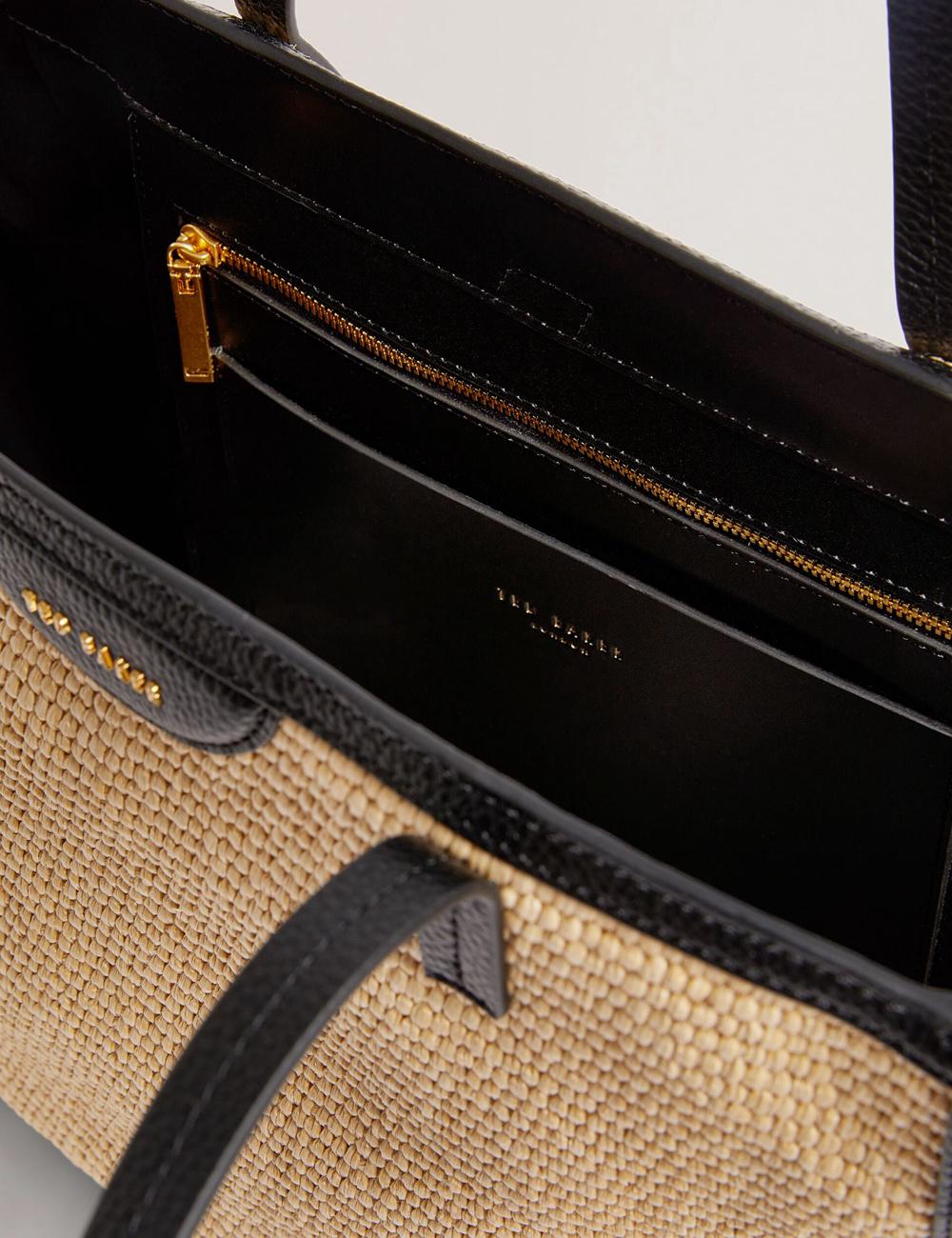 Sac Shopping Ted Baker BARNI - Faux Raffia Leather Trim Large Shopper Femme Noir | Paris  34971-PWCB