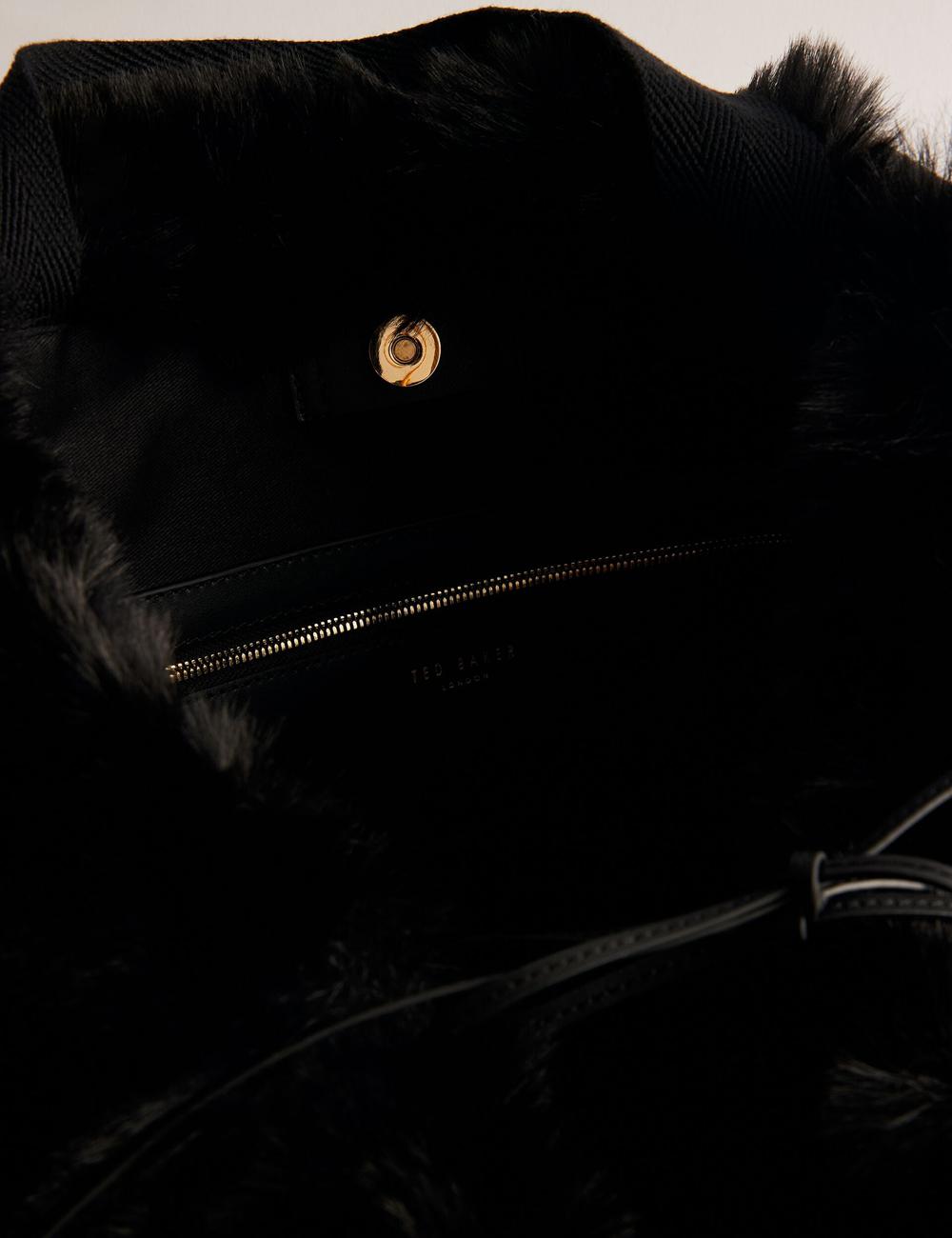 Sac Shopping Ted Baker CADENCE - Faux Fur Webbing Strap Shopper Femme Noir | Paris  25963-VSZI