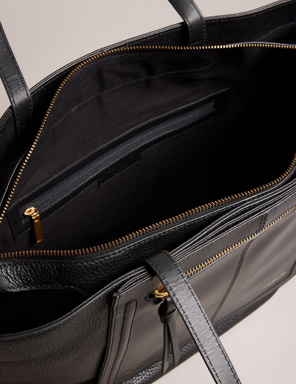 Sac Shopping Ted Baker NISH - Wide Leather Shopper With Zip Pocket Femme Noir | Paris  65029-WYQP