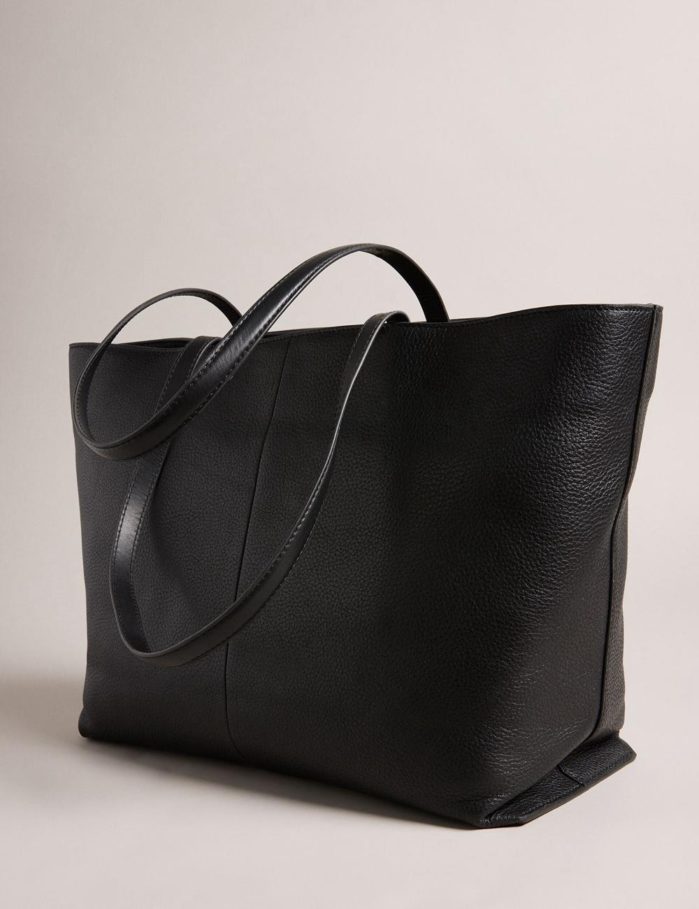 Sac Shopping Ted Baker NISH - Wide Leather Shopper With Zip Pocket Femme Noir | Paris  65029-WYQP