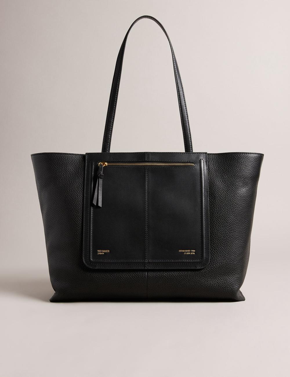 Sac Shopping Ted Baker NISH - Wide Leather Shopper With Zip Pocket Femme Noir | Paris  65029-WYQP