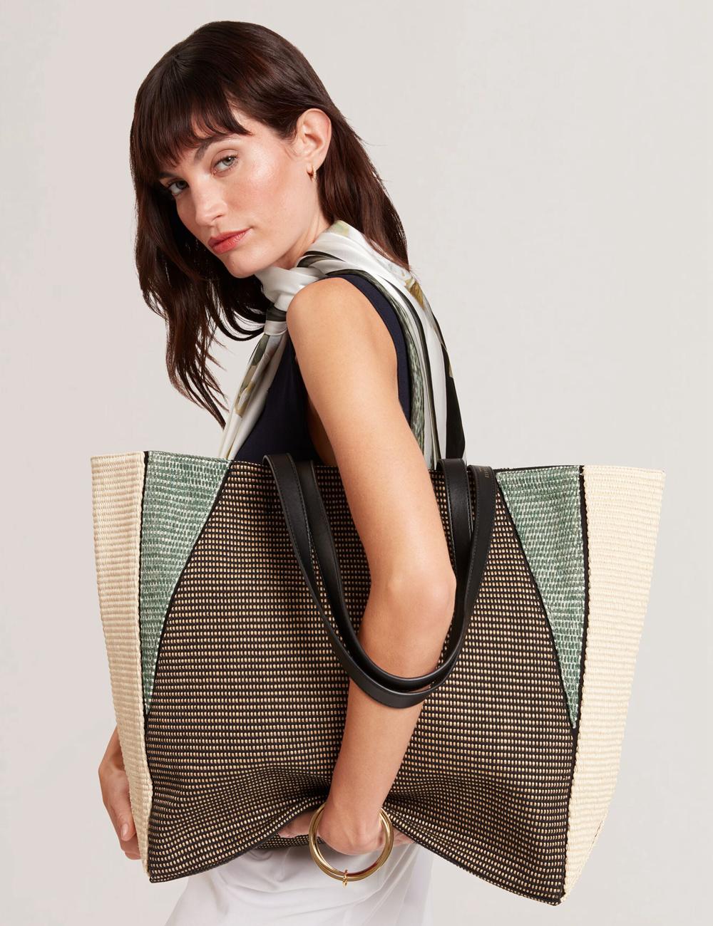 Sac Shopping Ted Baker RAFIYA - Woven Colour Block Folding Shopper Femme Noir | Paris  04932-ZJRS