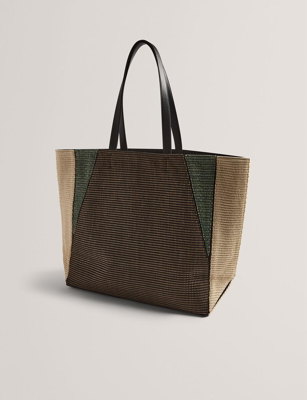 Sac Shopping Ted Baker RAFIYA - Woven Colour Block Folding Shopper Femme Noir | Paris  04932-ZJRS