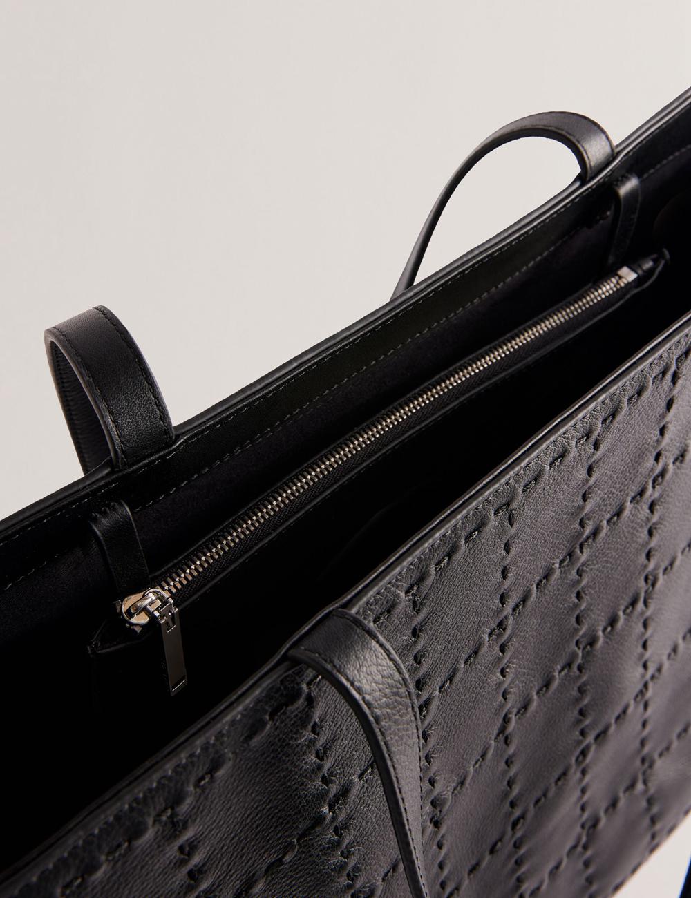 Sac Shopping Ted Baker STALIE - Stitch Detail Leather Large Shopper Femme Noir | Paris  08124-RADG