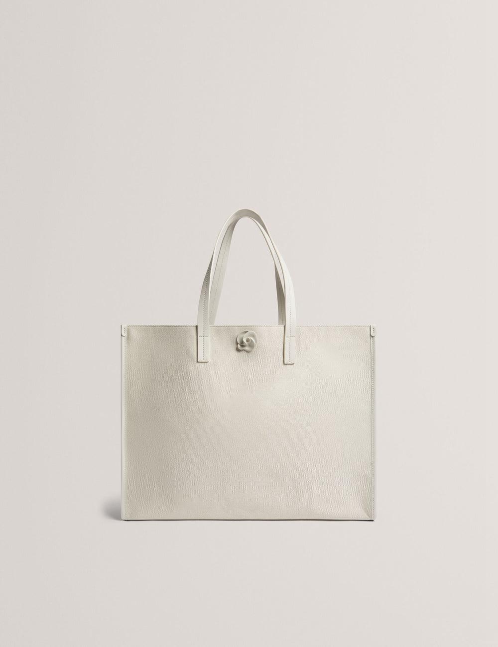 Sacs Fourre Tout Ted Baker AUDOS - Rose Detail Wide Canvas Femme Ecru | Paris  59160-VZWQ