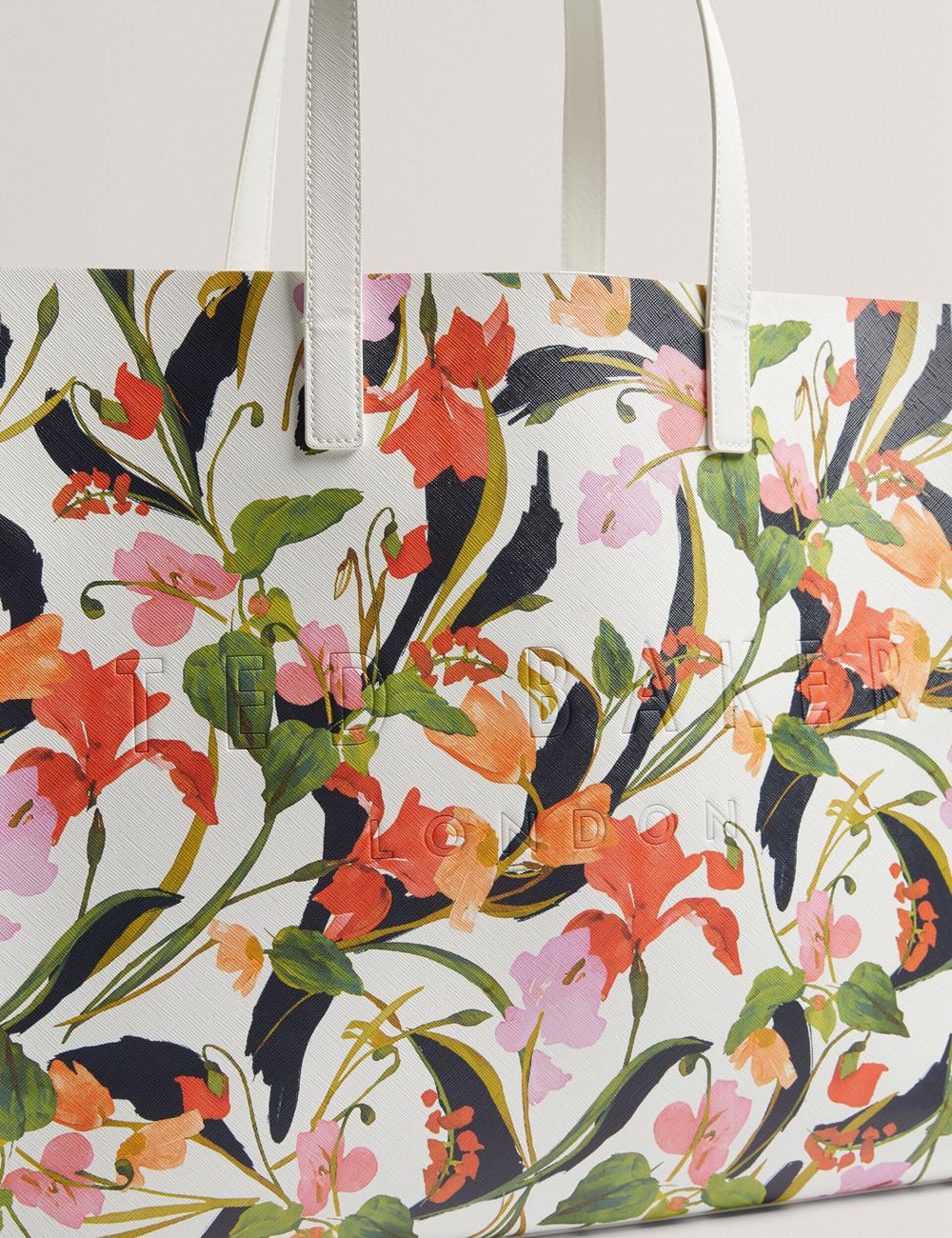 Sacs Fourre Tout Ted Baker FLORISH - Floral Print PU Leather Wide Femme Blanche | Paris  48570-JEYG