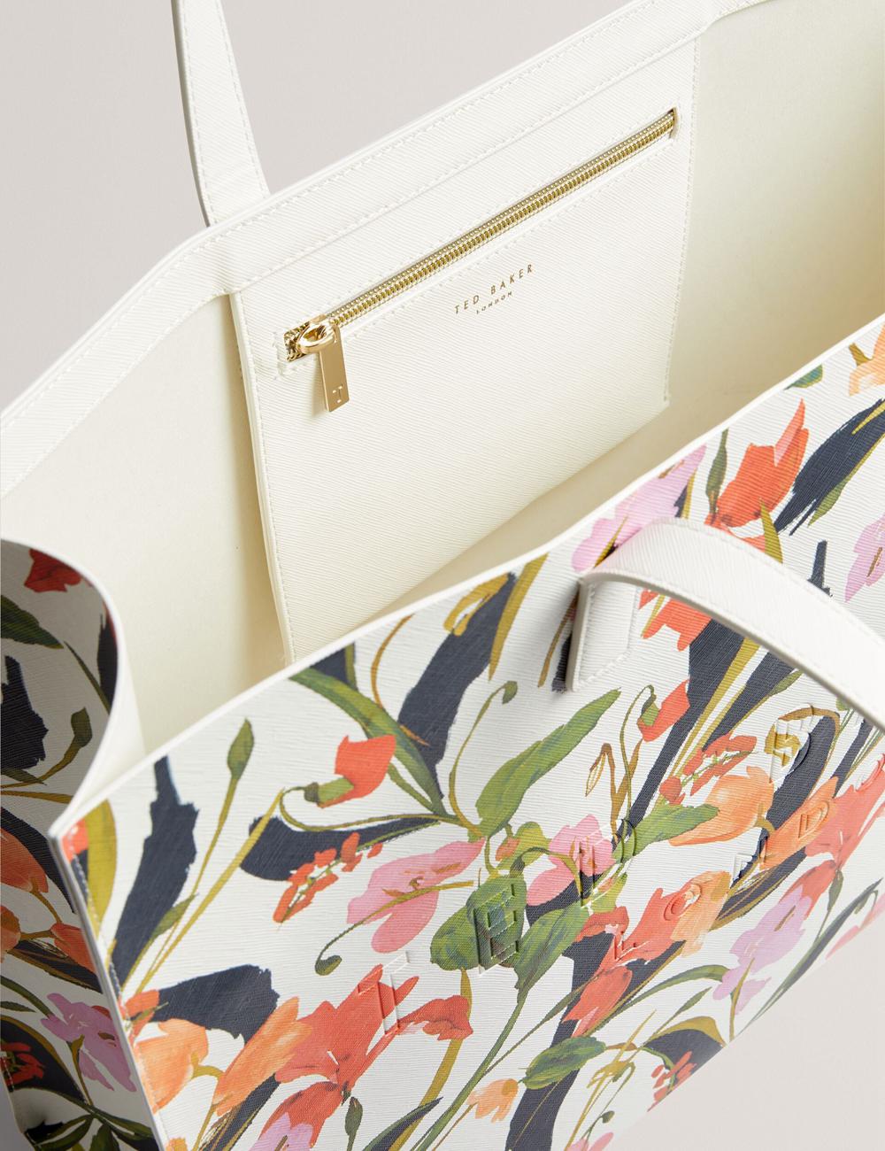 Sacs Fourre Tout Ted Baker FLORISH - Floral Print PU Leather Wide Femme Blanche | Paris  48570-JEYG