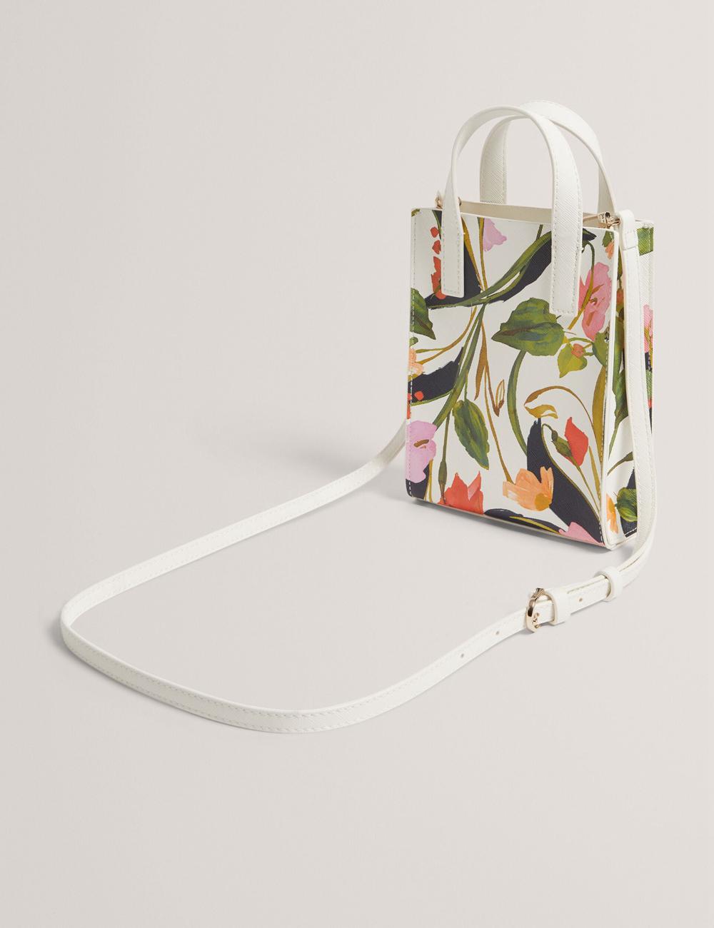 Sacs Fourre Tout Ted Baker FLOWEIA - Floral Faux Leather Mini Femme Blanche | Paris  93685-AWXU