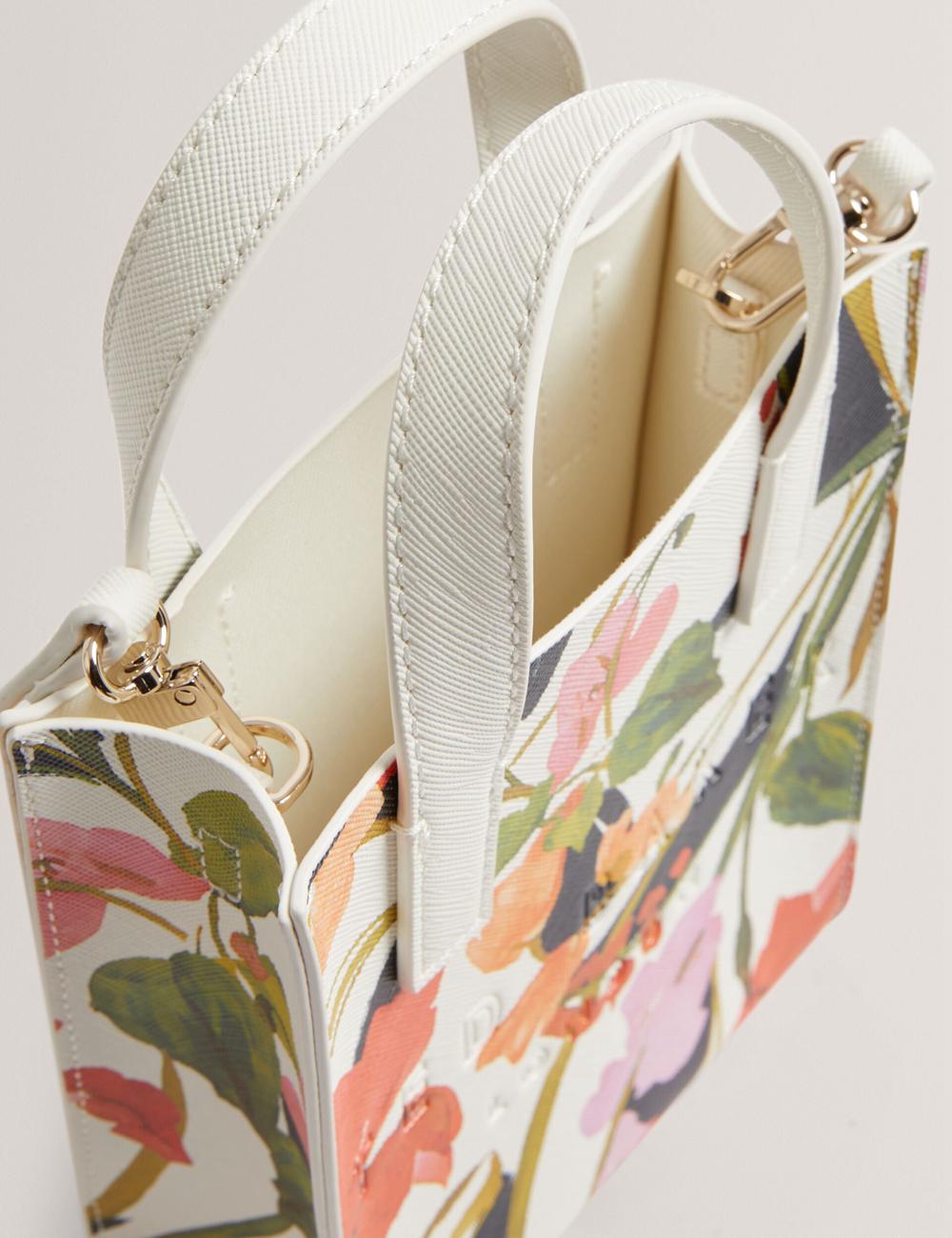 Sacs Fourre Tout Ted Baker FLOWEIA - Floral Faux Leather Mini Femme Blanche | Paris  93685-AWXU