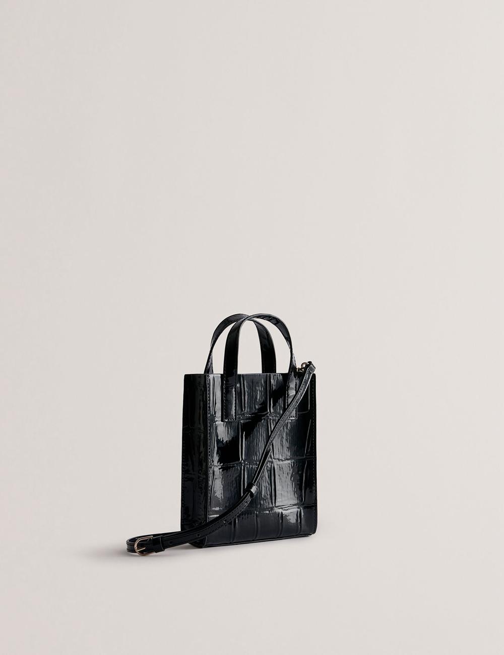 Sacs Fourre Tout Ted Baker GATOCON - Mini Croc Effect Patent Femme Noir | Paris  08716-DYOS