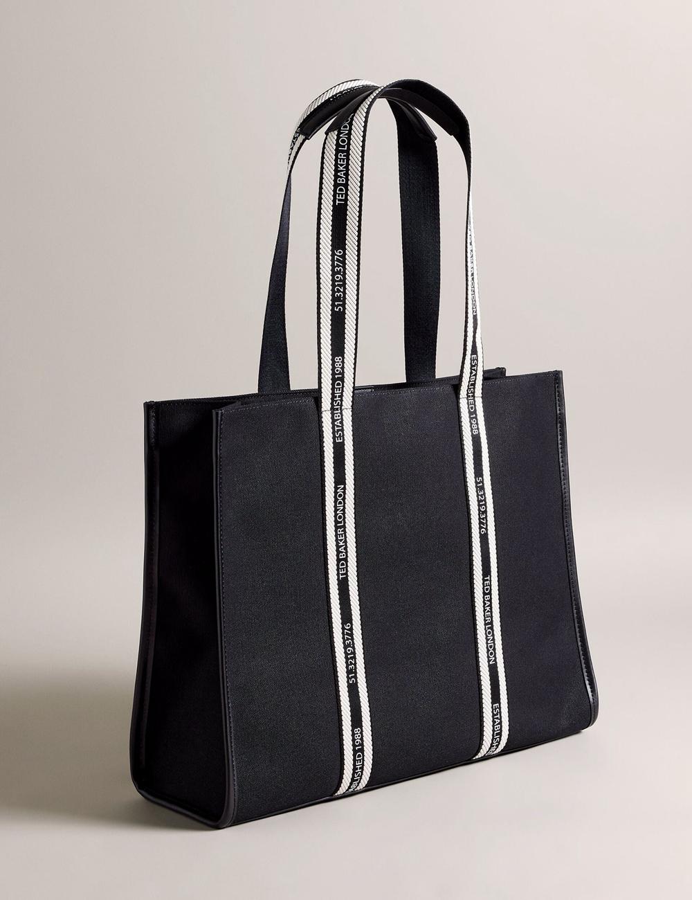 Sacs Fourre Tout Ted Baker GEORJEY - Branded Webbing Canvas Large Femme Noir | Paris  69824-PEWB