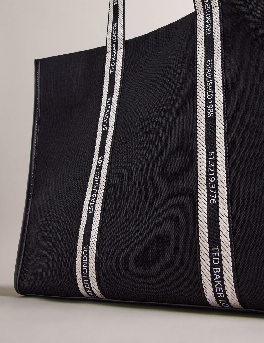 Sacs Fourre Tout Ted Baker GEORJEY - Branded Webbing Canvas Large Femme Noir | Paris  69824-PEWB