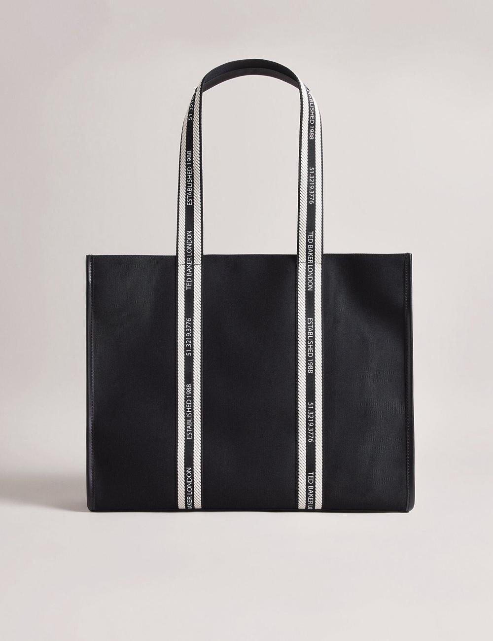 Sacs Fourre Tout Ted Baker GEORJEY - Branded Webbing Canvas Large Femme Noir | Paris  69824-PEWB