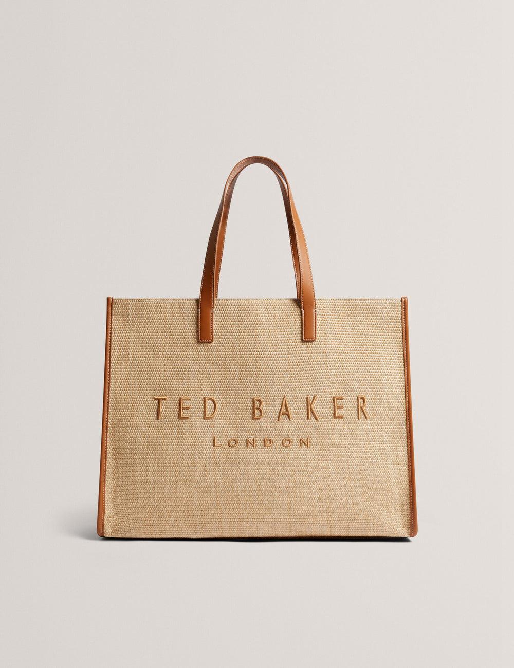 Sacs Fourre Tout Ted Baker PALLMER - Faux Raffia PU Trim Large Femme Taupe | Paris  63592-KJQV