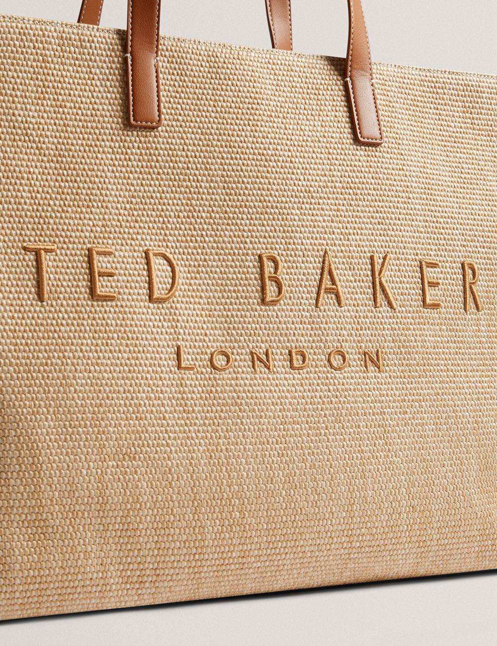 Sacs Fourre Tout Ted Baker PALLMER - Faux Raffia PU Trim Large Femme Taupe | Paris  63592-KJQV