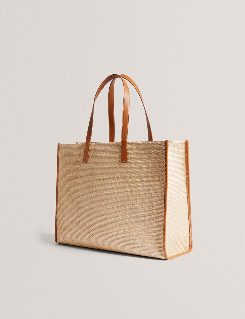 Sacs Fourre Tout Ted Baker PALLMER - Faux Raffia PU Trim Large Femme Taupe | Paris  63592-KJQV