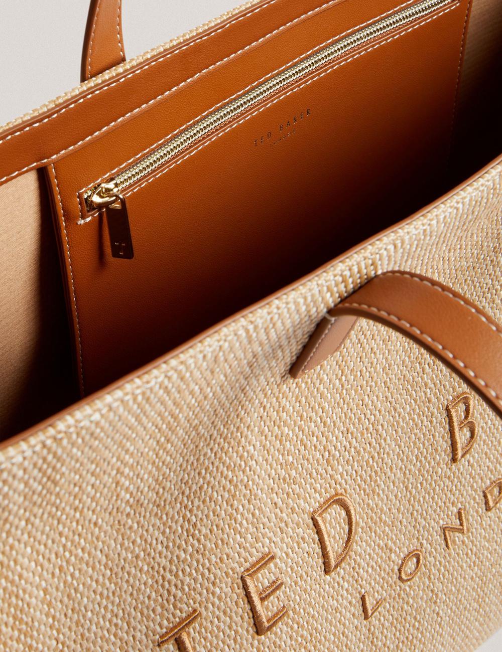 Sacs Fourre Tout Ted Baker PALLMER - Faux Raffia PU Trim Large Femme Taupe | Paris  63592-KJQV