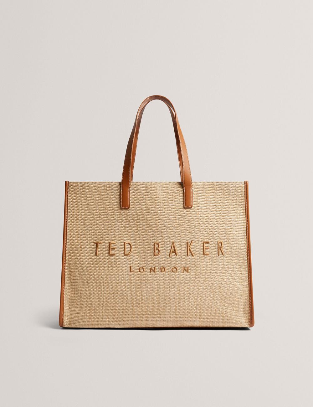 Sacs Fourre Tout Ted Baker PALLMER - Faux Raffia PU Trim Large Femme Taupe | Paris  63592-KJQV