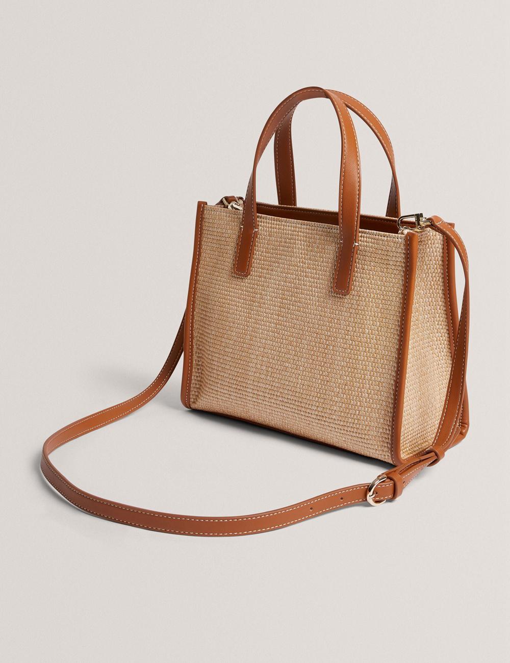 Sacs Fourre Tout Ted Baker PAOLINA - Faux Raffia PU Trim Small Femme Camel | Paris  92516-GITZ
