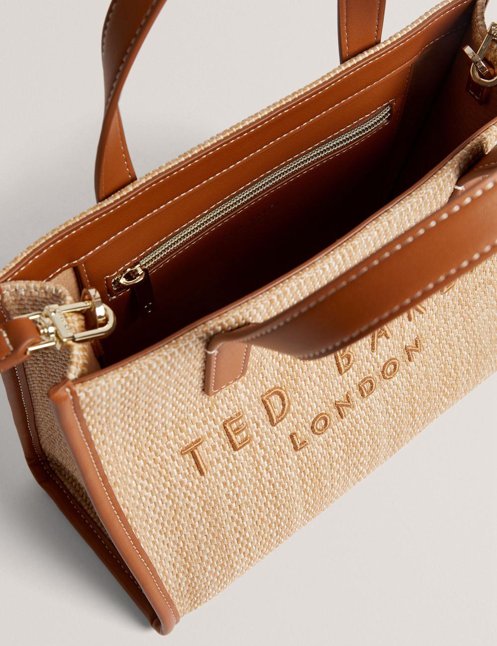 Sacs Fourre Tout Ted Baker PAOLINA - Faux Raffia PU Trim Small Femme Camel | Paris  92516-GITZ