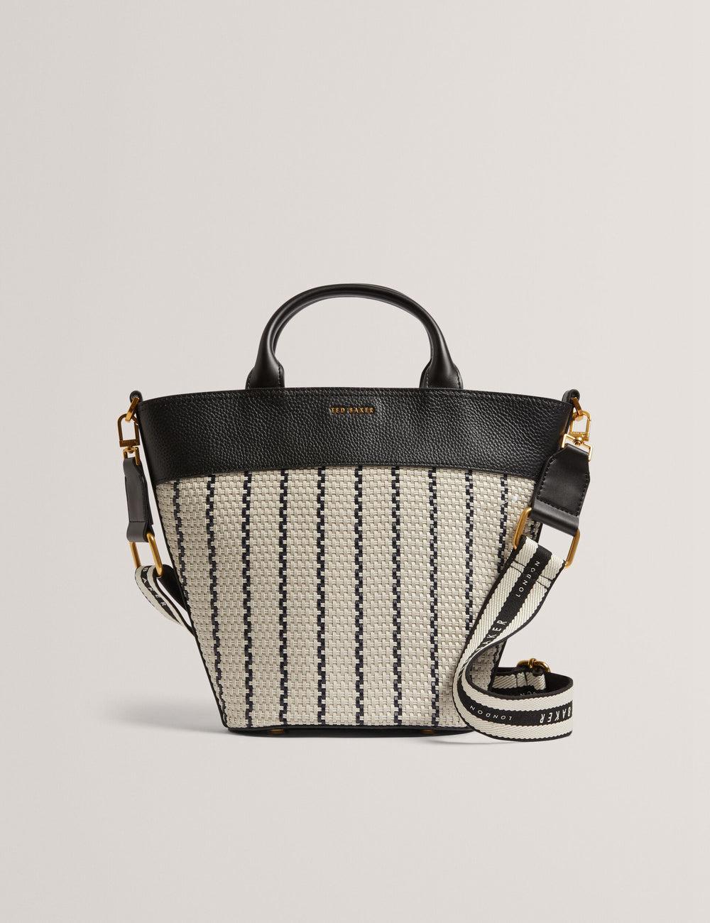 Sacs Fourre Tout Ted Baker RIVERI - Woven Leather Trim Bucket With Webbing Strap Femme Bleu Marine | Paris  78304-ABZH