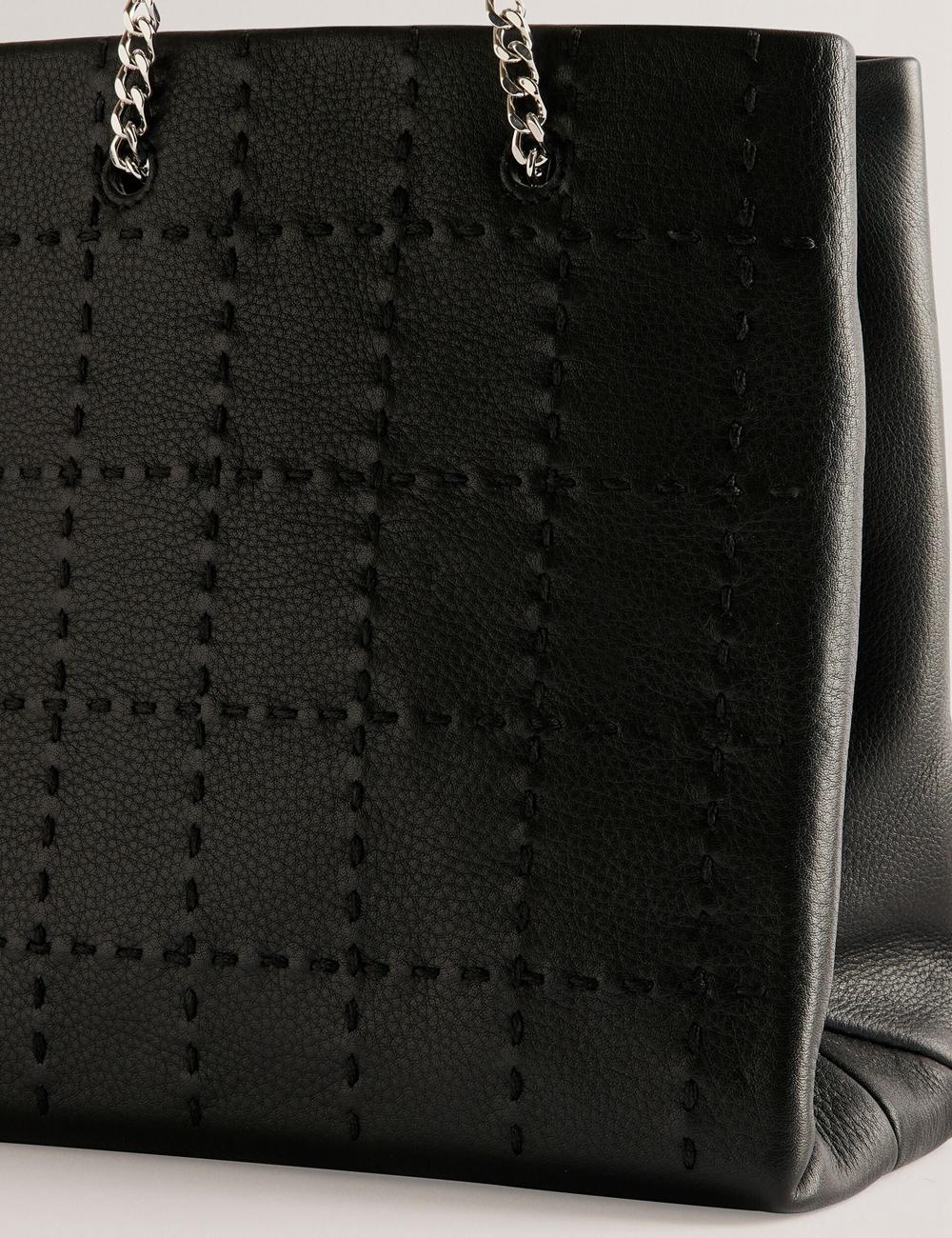 Sacs Fourre Tout Ted Baker STALIA - Stitch Detail Leather Small Femme Noir | Paris  02654-OPQZ