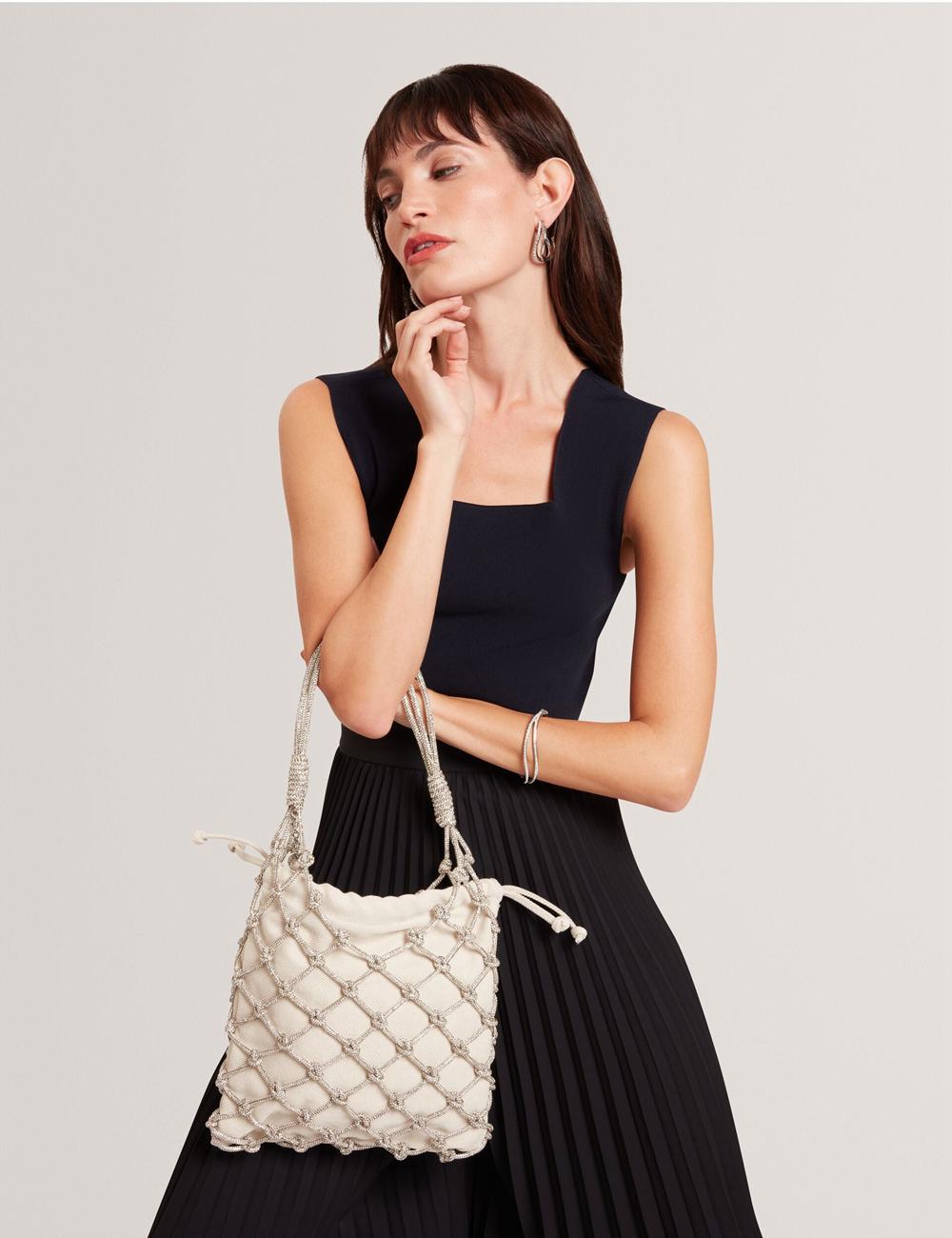 Sacs Seau Ted Baker KYLISA - Crystal Cage Top Handle Canvas Femme Argent | Paris  30791-BIYW