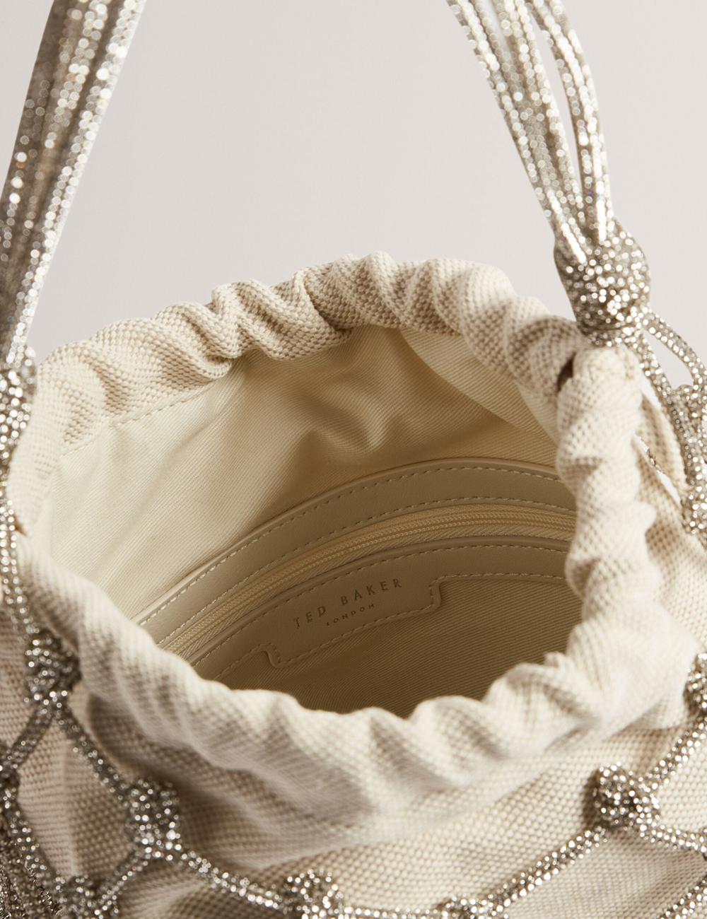 Sacs Seau Ted Baker KYLISA - Crystal Cage Top Handle Canvas Femme Argent | Paris  30791-BIYW