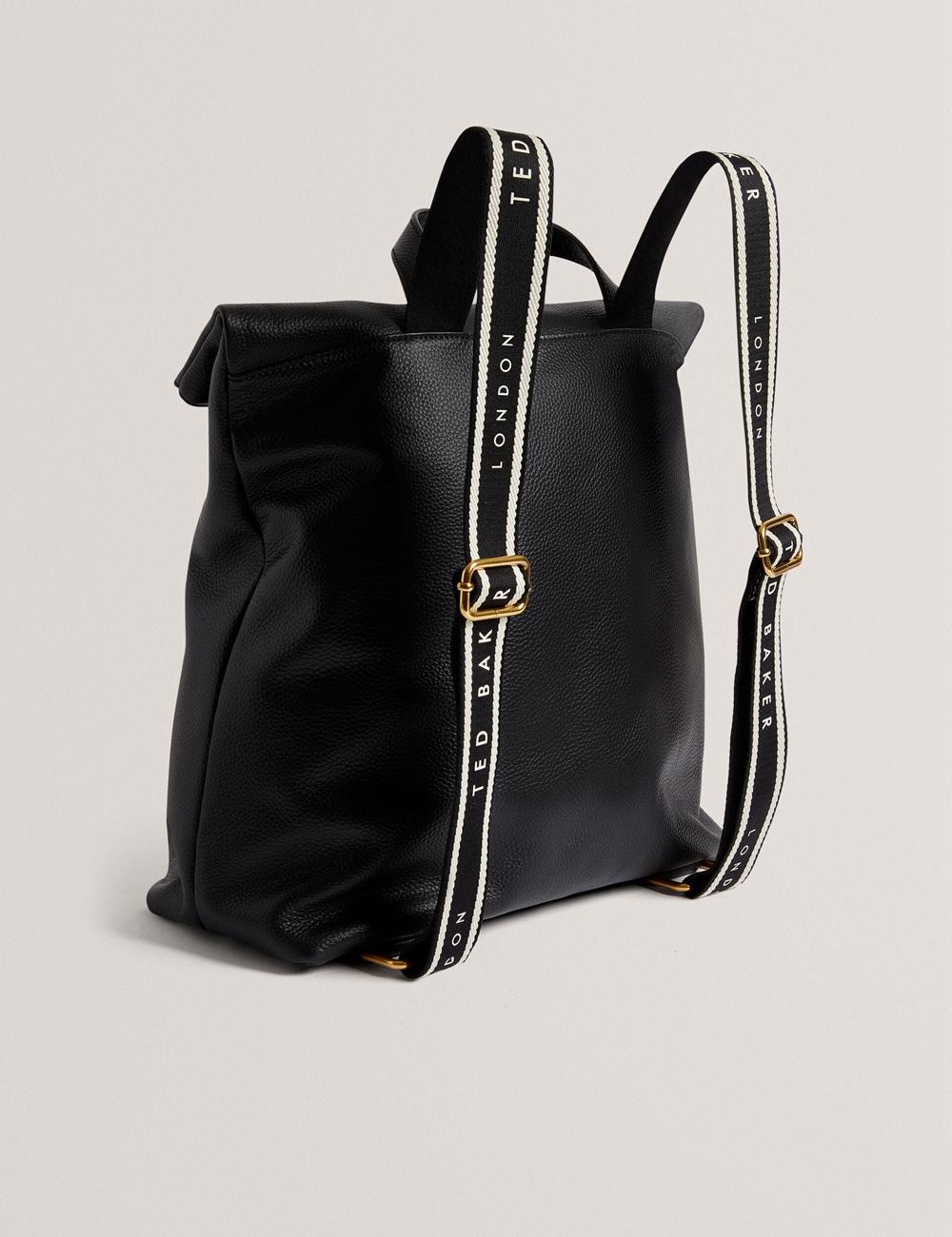 Sacs à Dos Ted Baker ESSAYA - Leather Webbing Strap Fold Over Femme Noir | Paris  24103-TOMQ