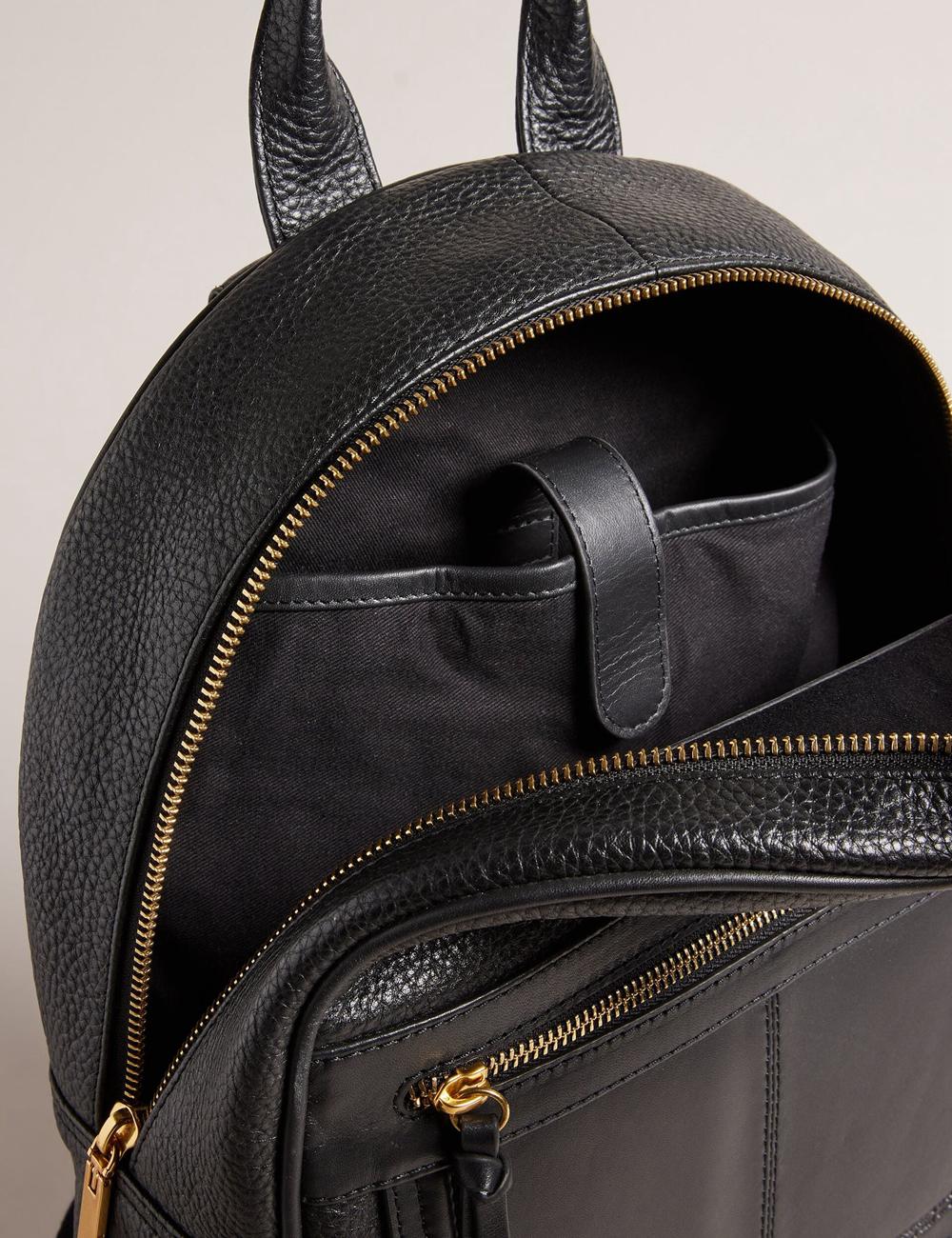 Sacs à Dos Ted Baker NISHAY - Leather Zip Pocket Laptop Femme Noir | Paris  52390-FJNK