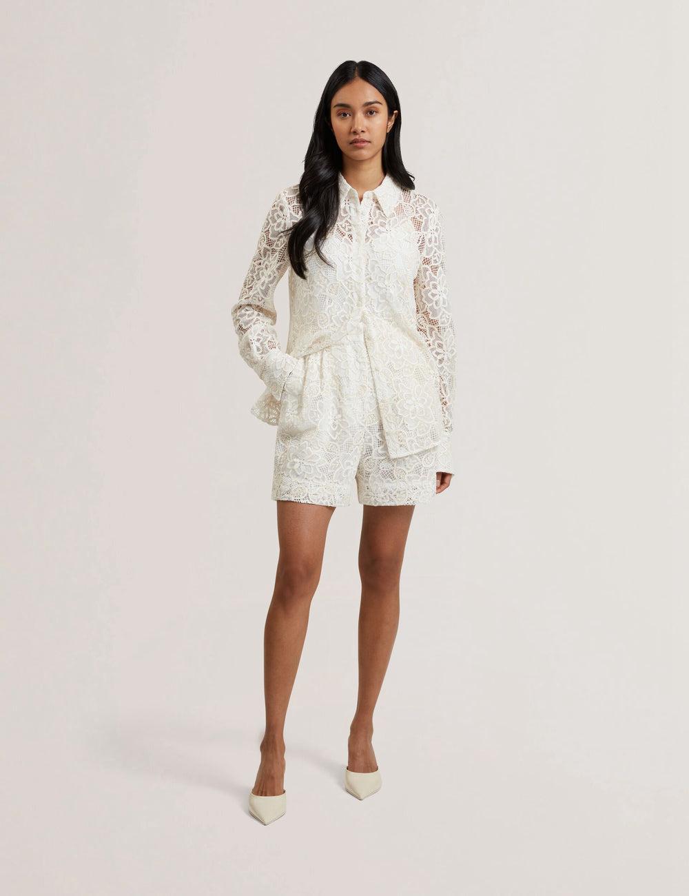 Short Ted Baker BOWIA - Lace High Waisted Tailored Femme Ivory | Paris  10584-OSAL