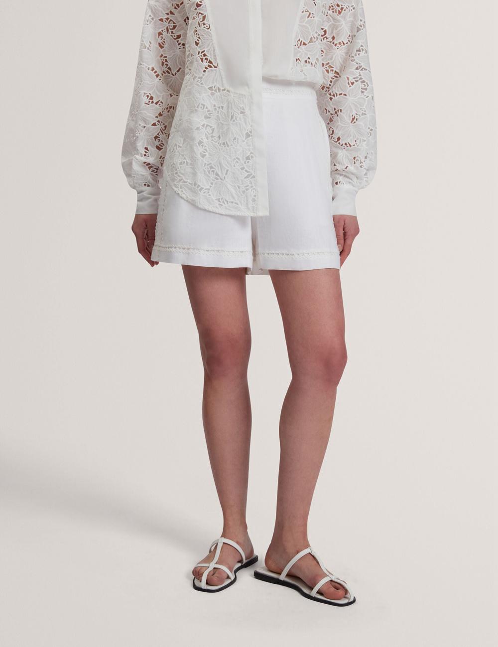Short Ted Baker BUCCIA - Crochet Trim High Waisted Linen Femme Blanche | Paris  92630-YRDJ